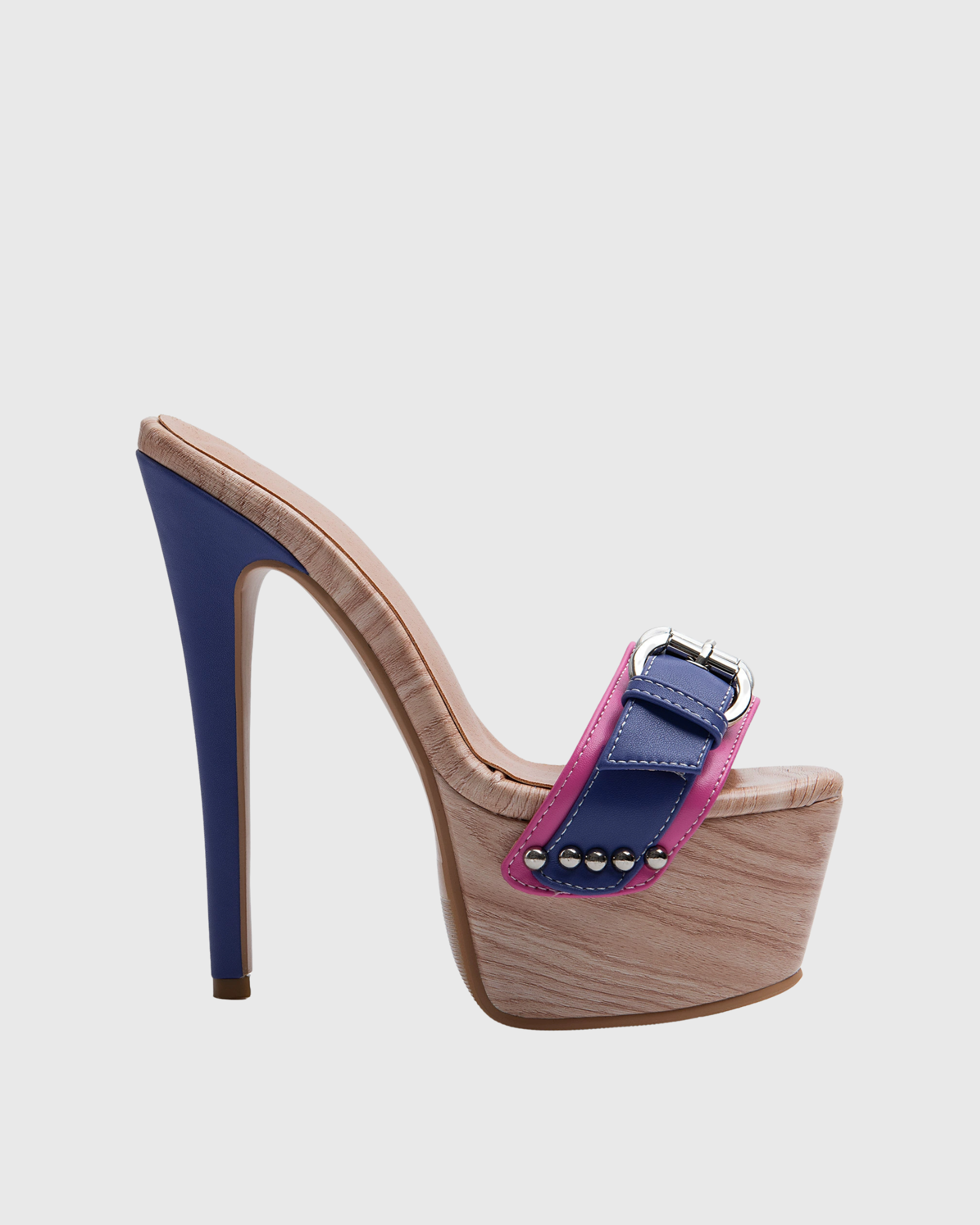 Lesley Buckle Woodgrain Platform Mules