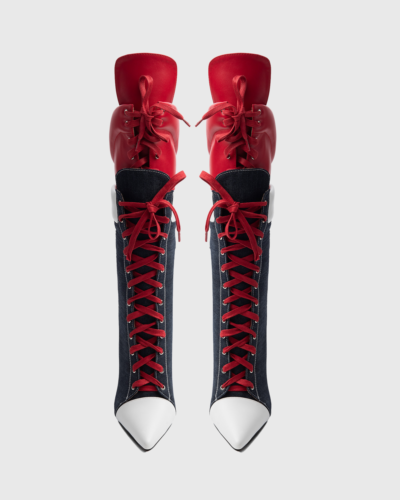 Natale Double Deck Lace Up Boots In Black&Red