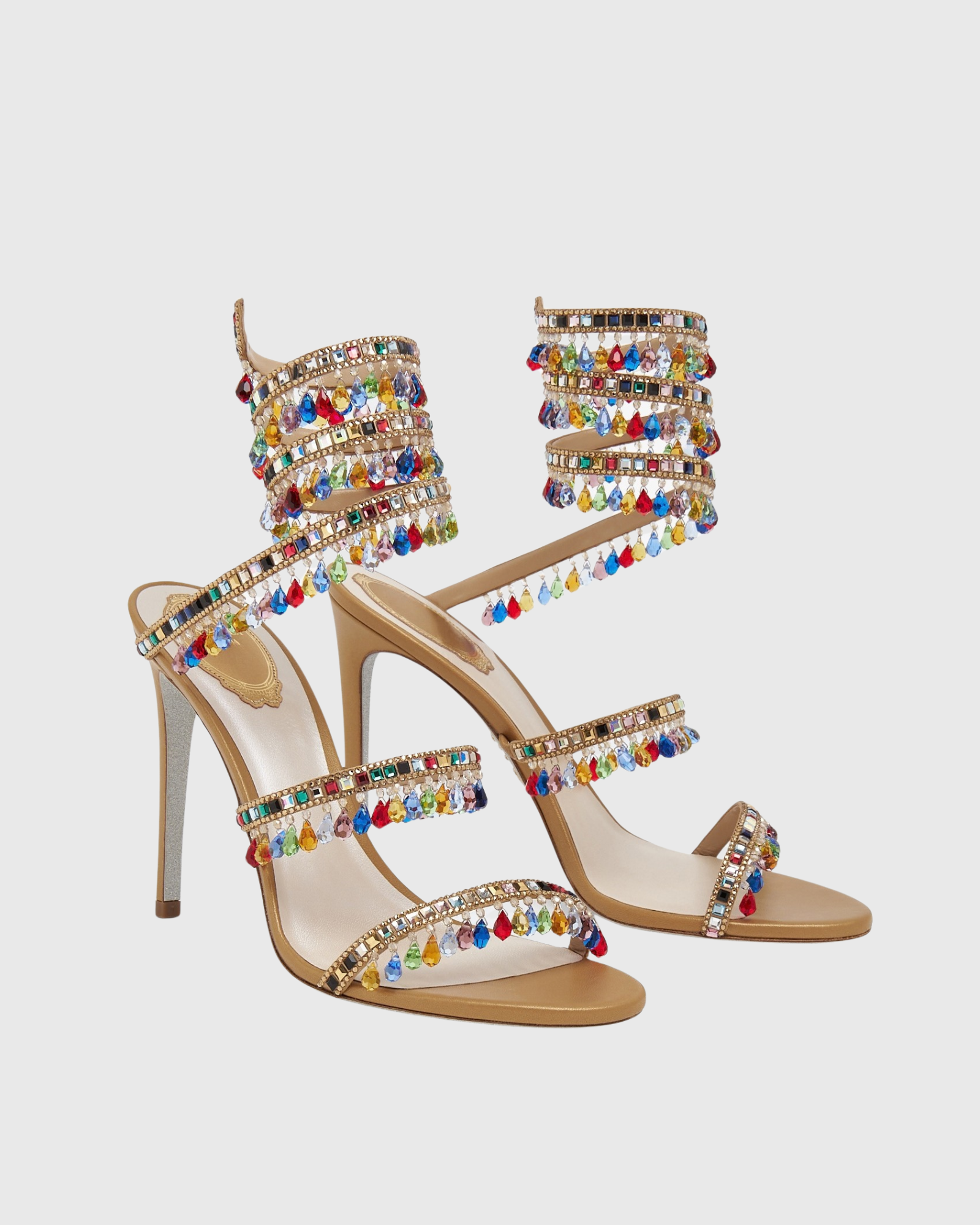 Elisa Diamond Fringe Snake Sandals In Mocha