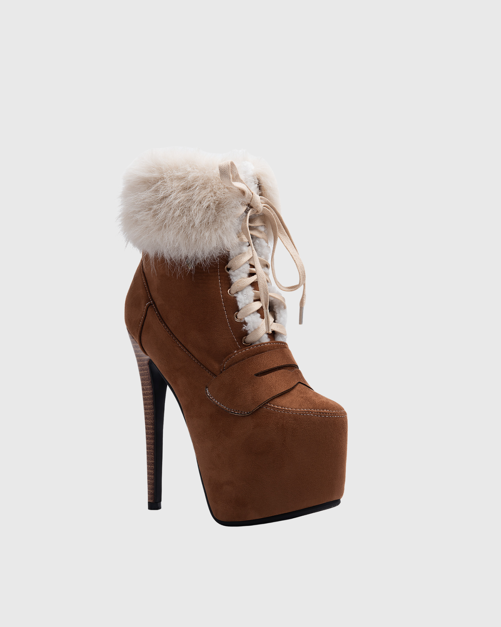Stella Faux Fur Platform Ankle Boots In Camel