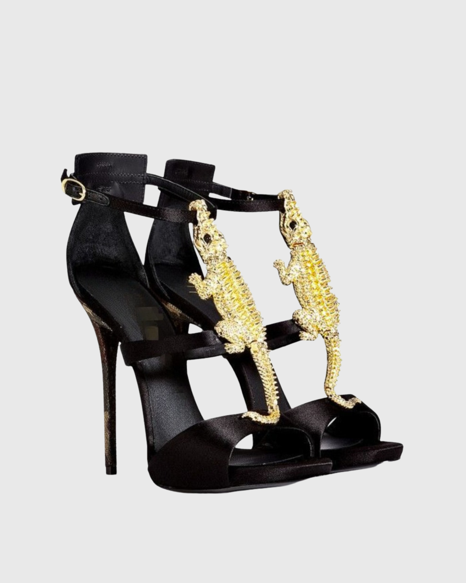 Pia Rhinestone Crocodile Strap Sandals In Black