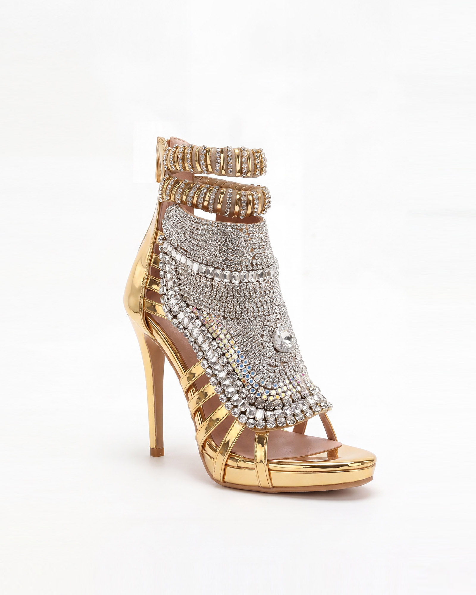 Edith Rhinestone Embellished Strap Sandals In Sliver