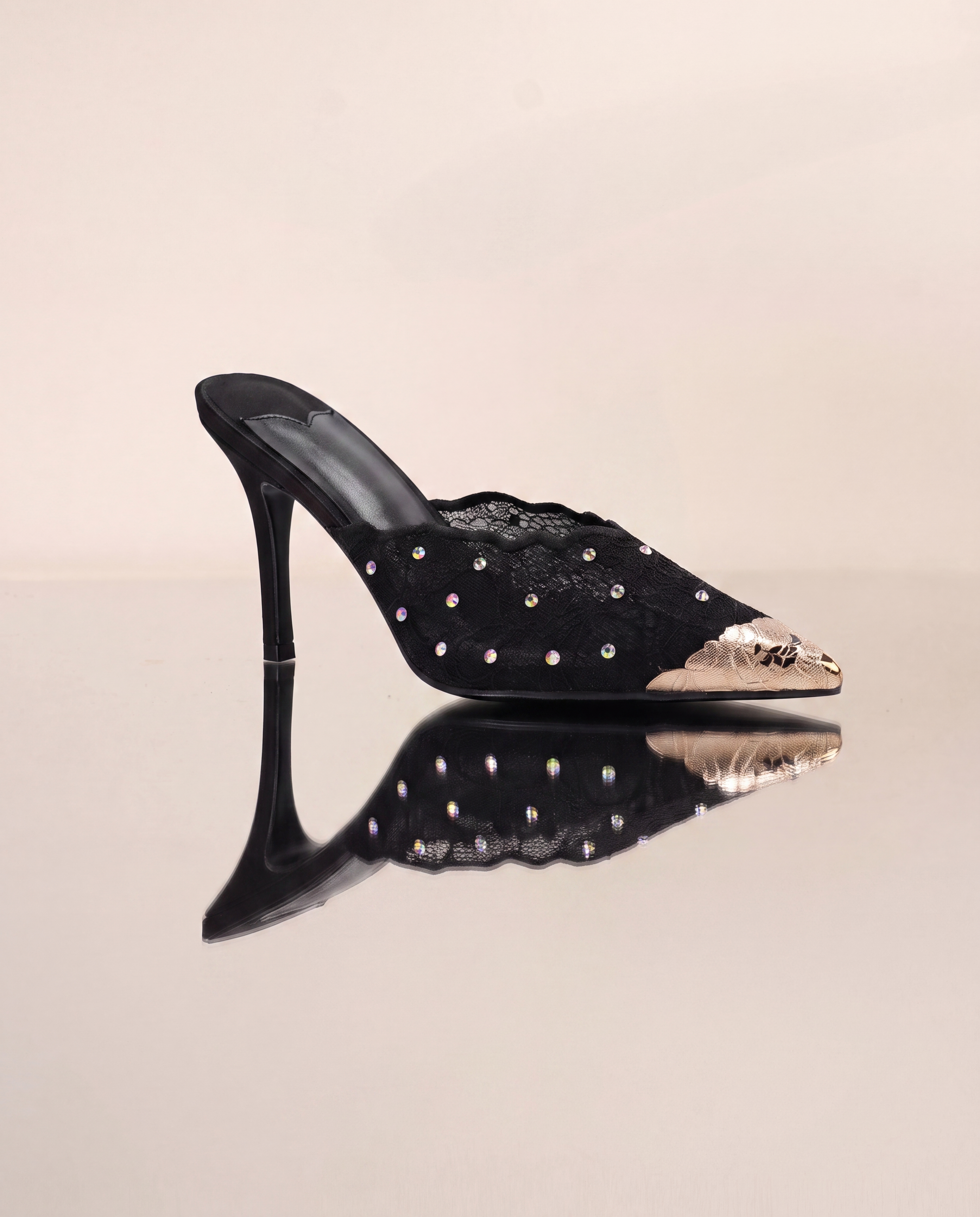 Lidija Gold Pointed Toe Mules