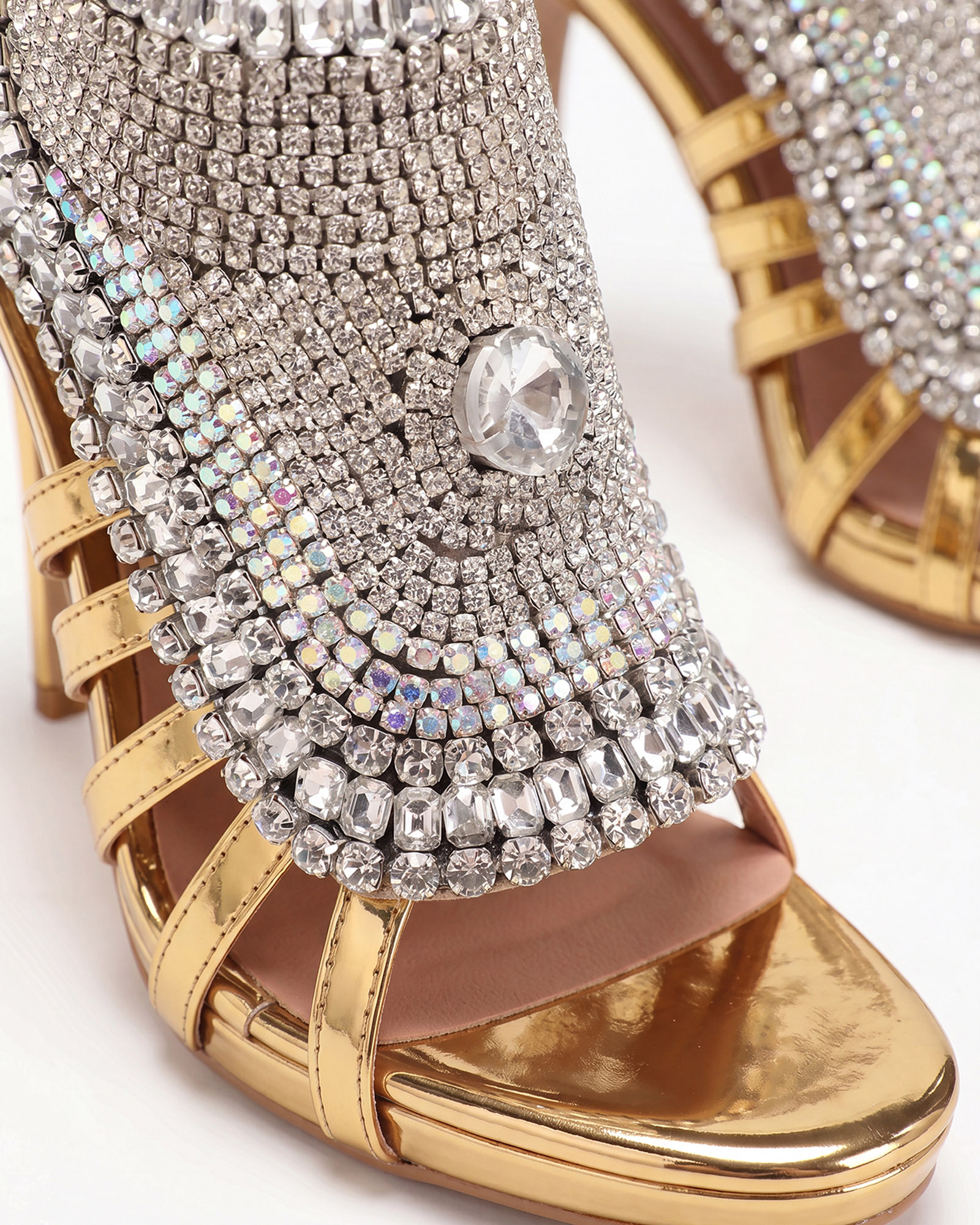 Edith Rhinestone Embellished Strap Sandals In Sliver