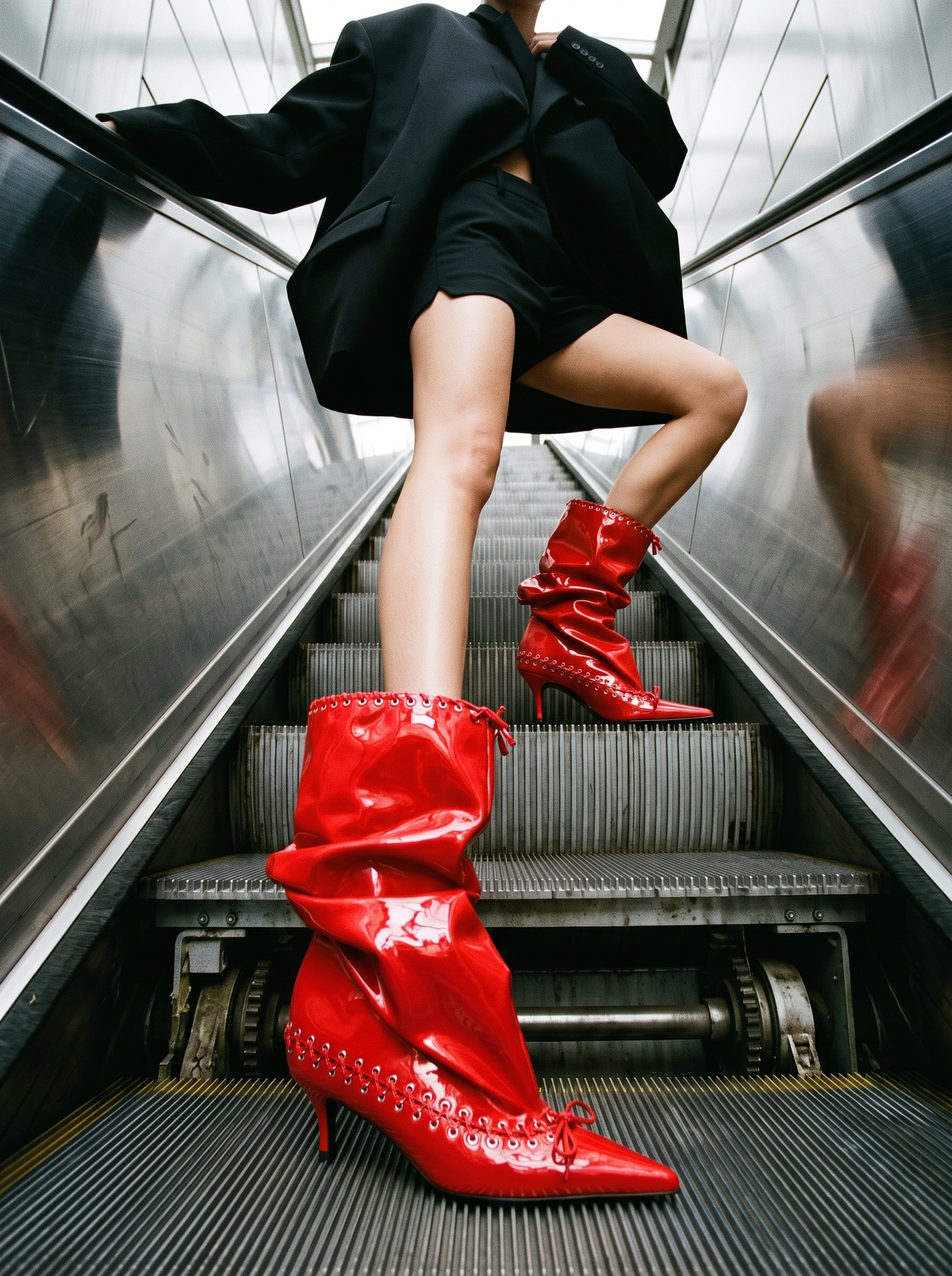 Najma Patent Leather Ruched  Boots In Red