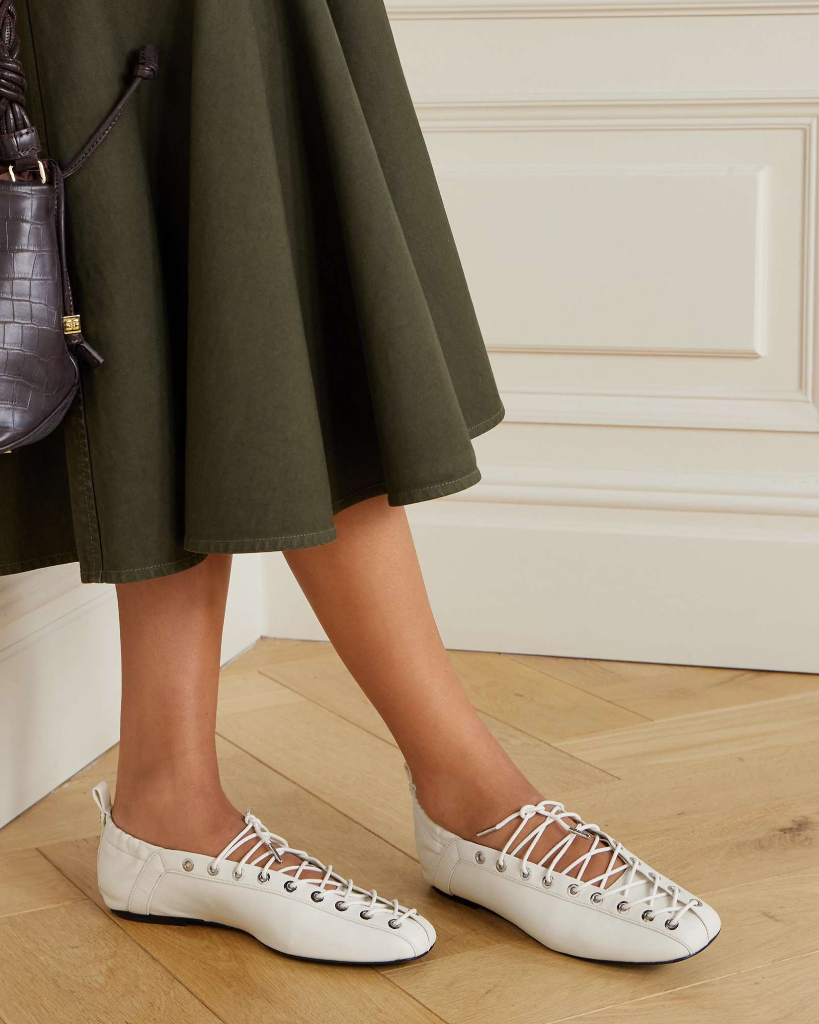 Jutta Lace Up Ballet Flats In White