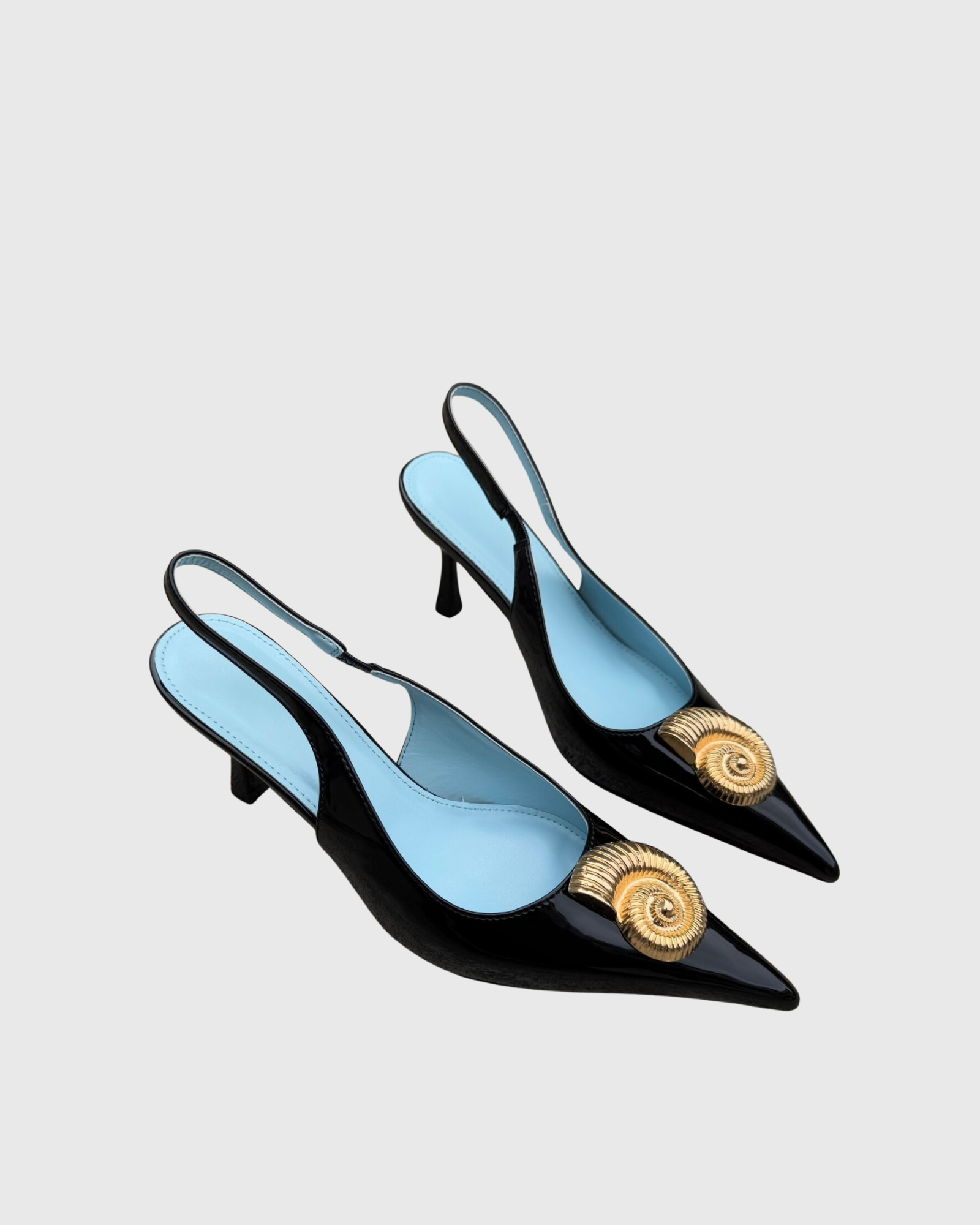 Judy Metal Conch Slingback Pumps In Black&Blue