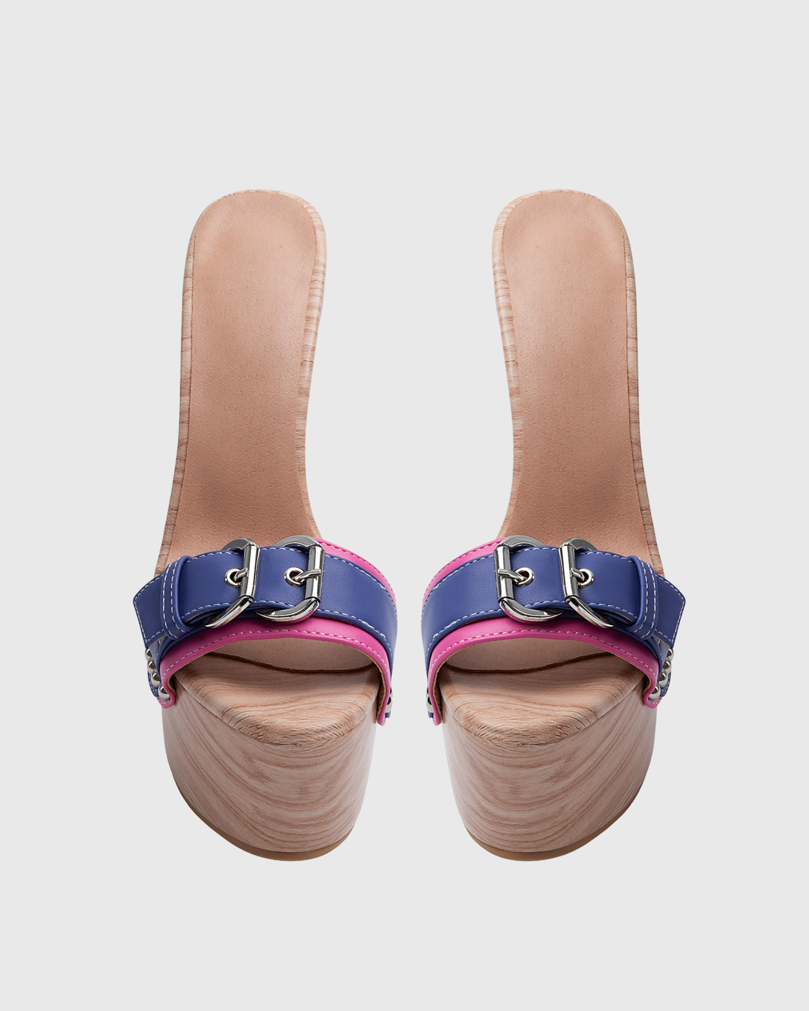 Lesley Buckle Woodgrain Platform Mules