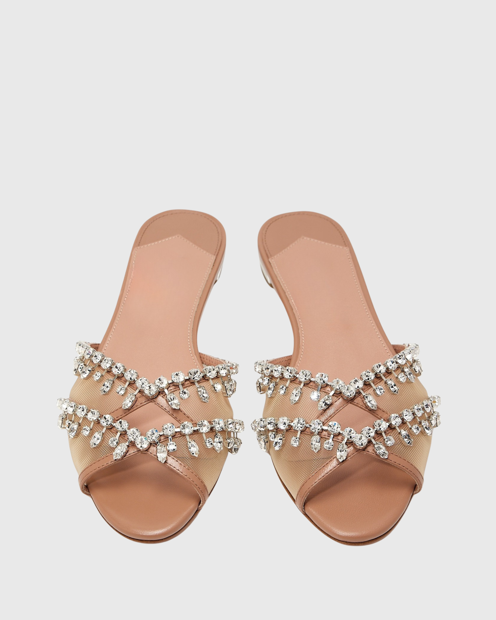 Mzia Rhinestone Mesh Mules In Beige