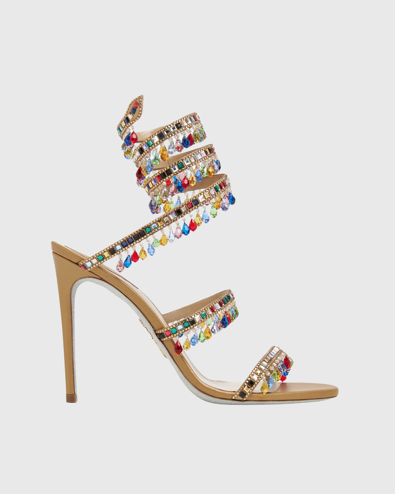 Elisa Diamond Fringe Snake Sandals In Mocha