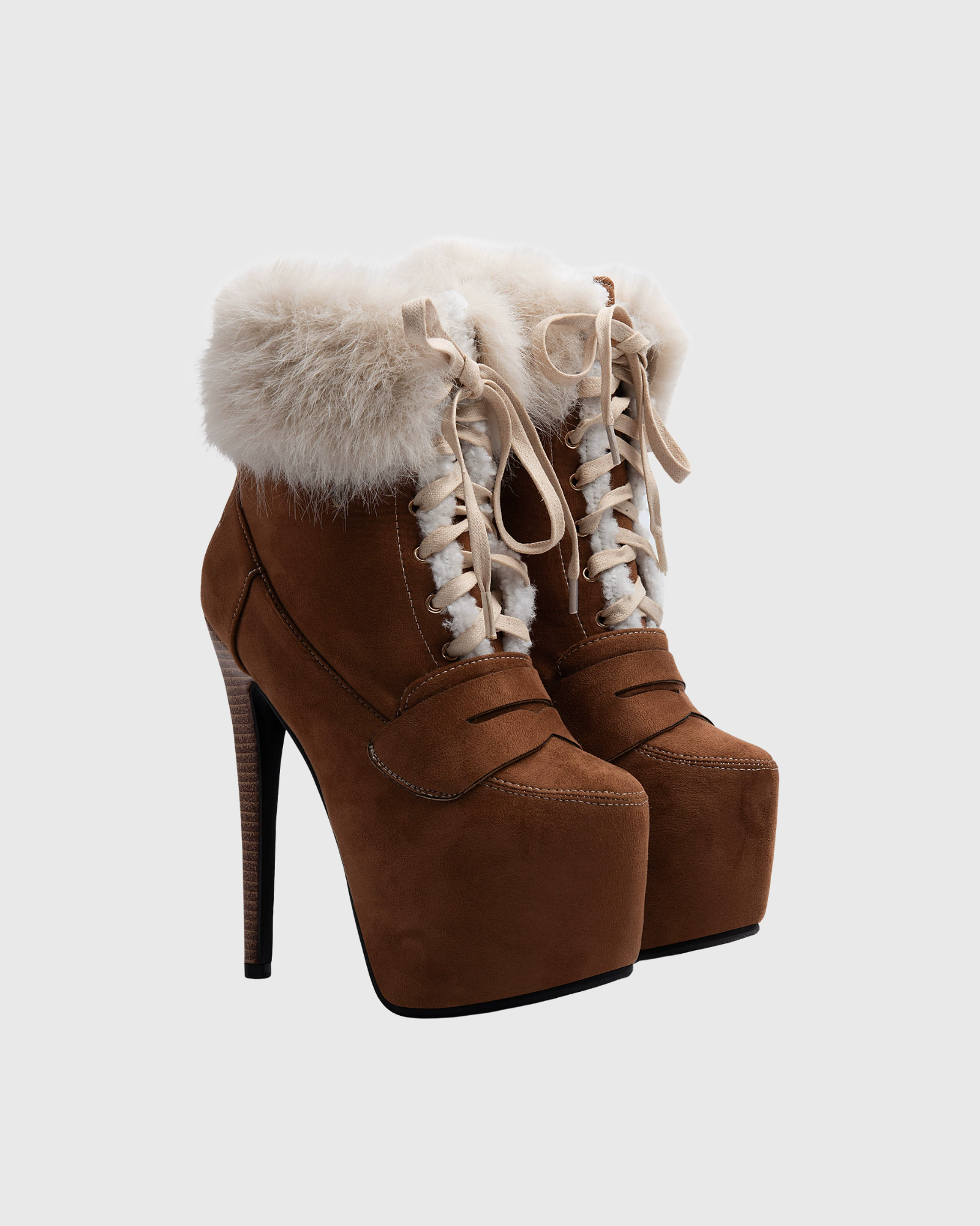 Stella Faux Fur Platform Ankle Boots In Camel