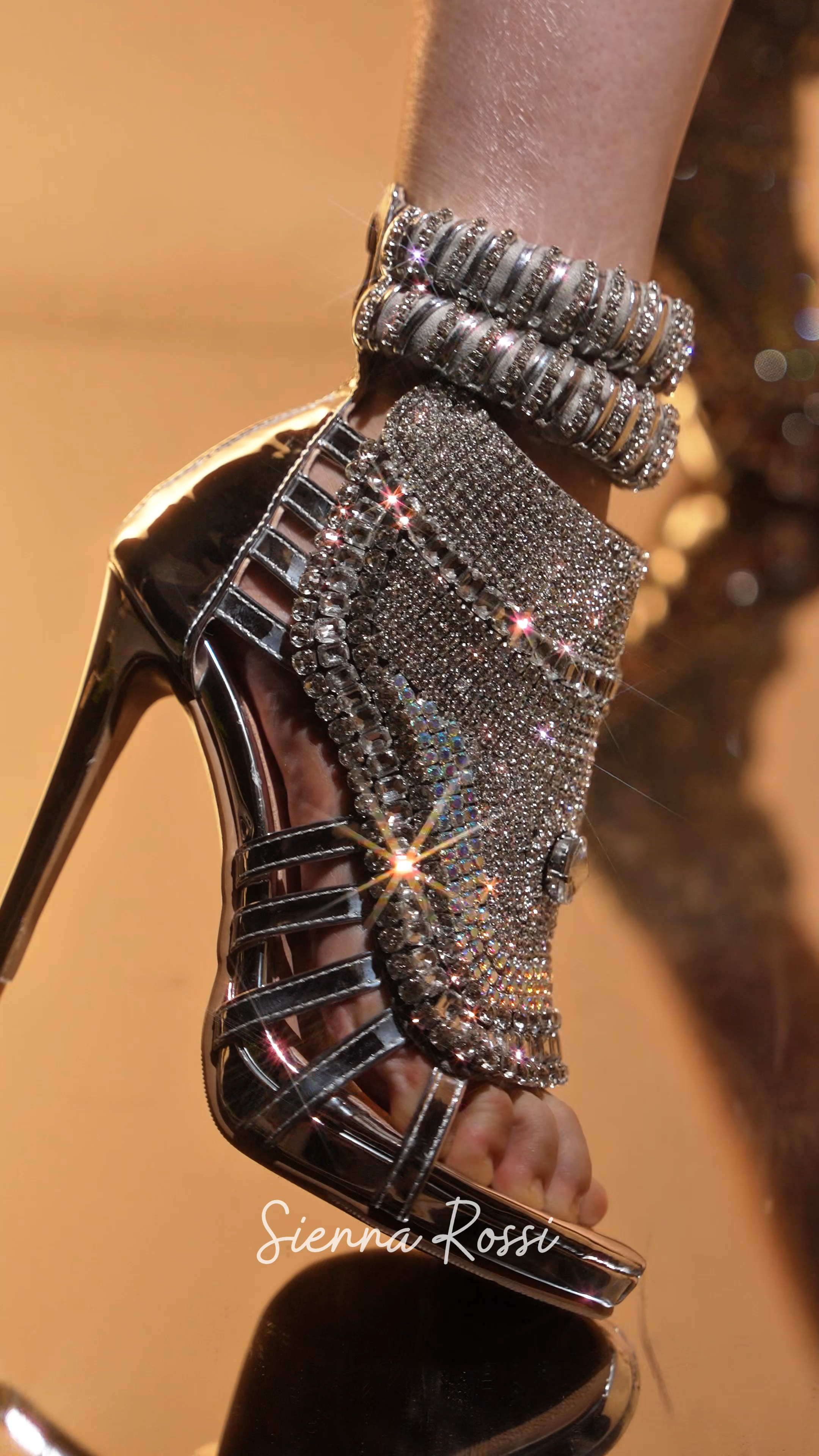 Edith Rhinestone Embellished Strap Sandals In Sliver