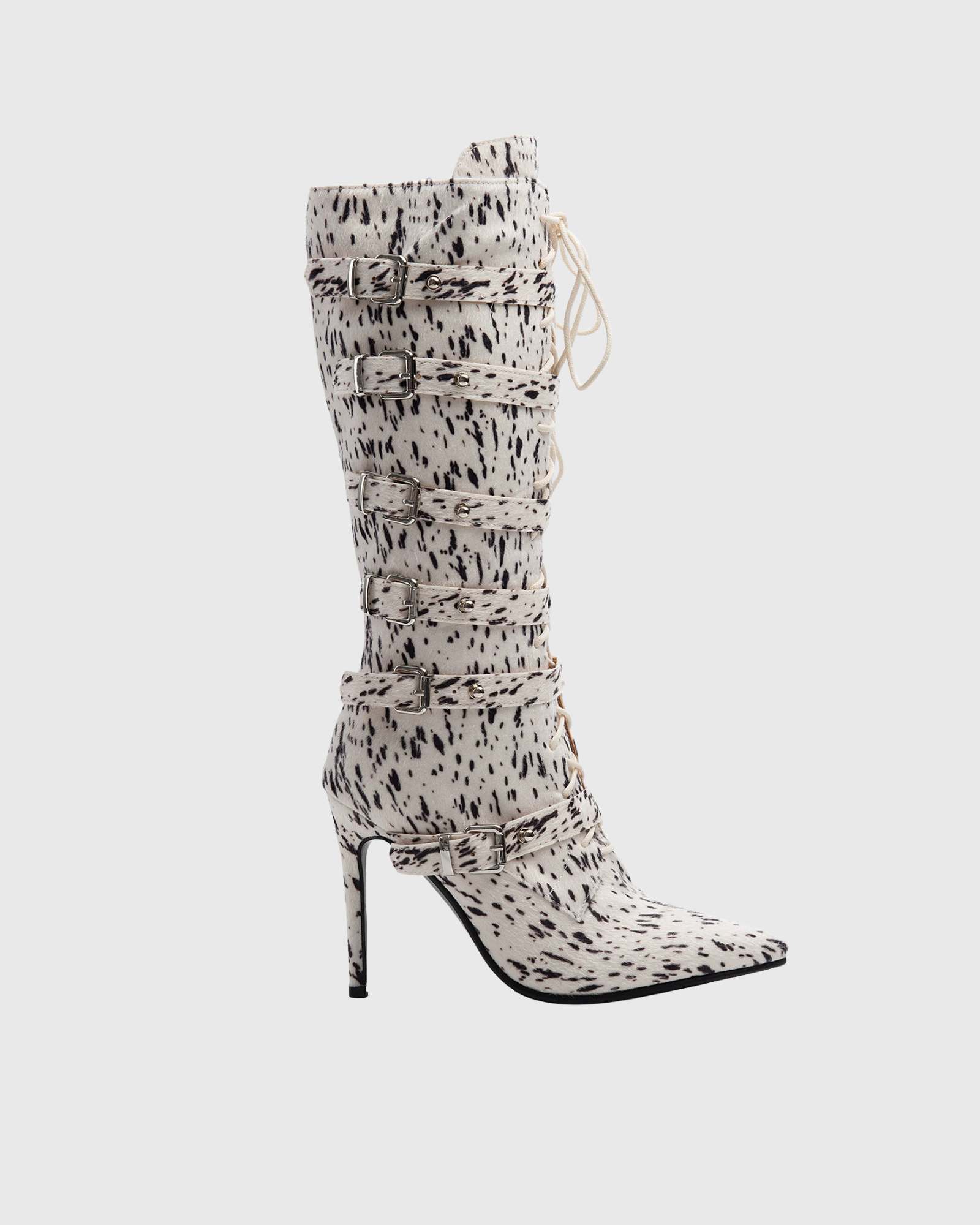 Aarthi Spot Print Lace Up Knee High Boots