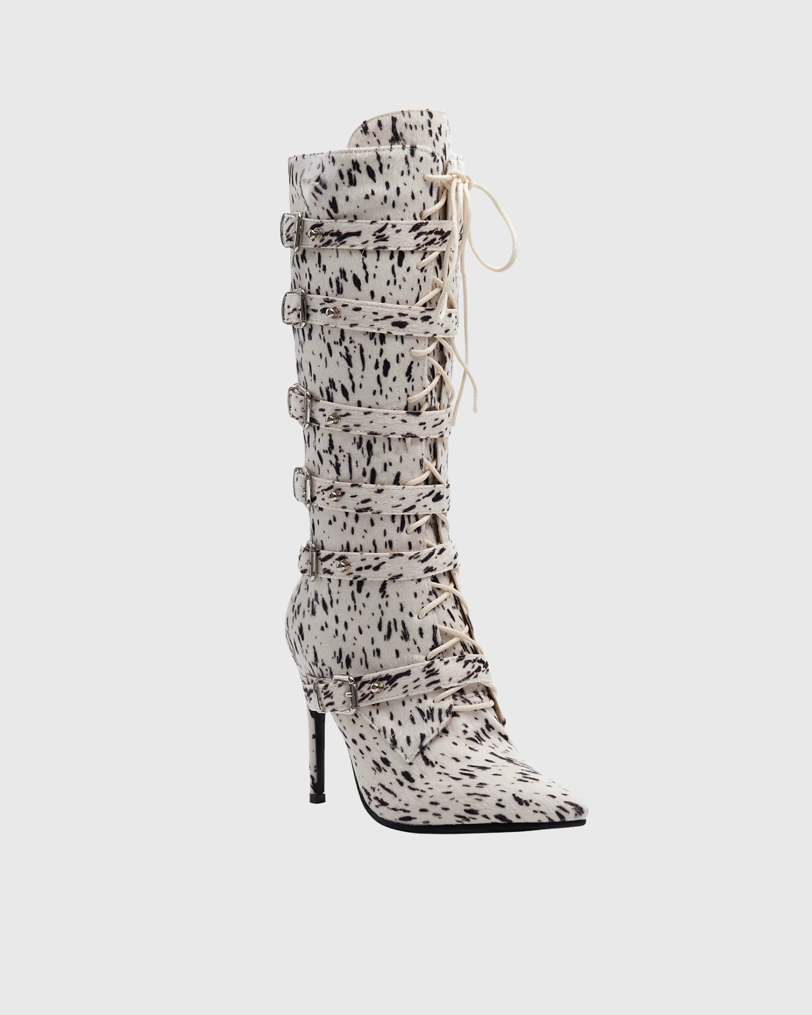 Aarthi Spot Print Lace Up Knee High Boots