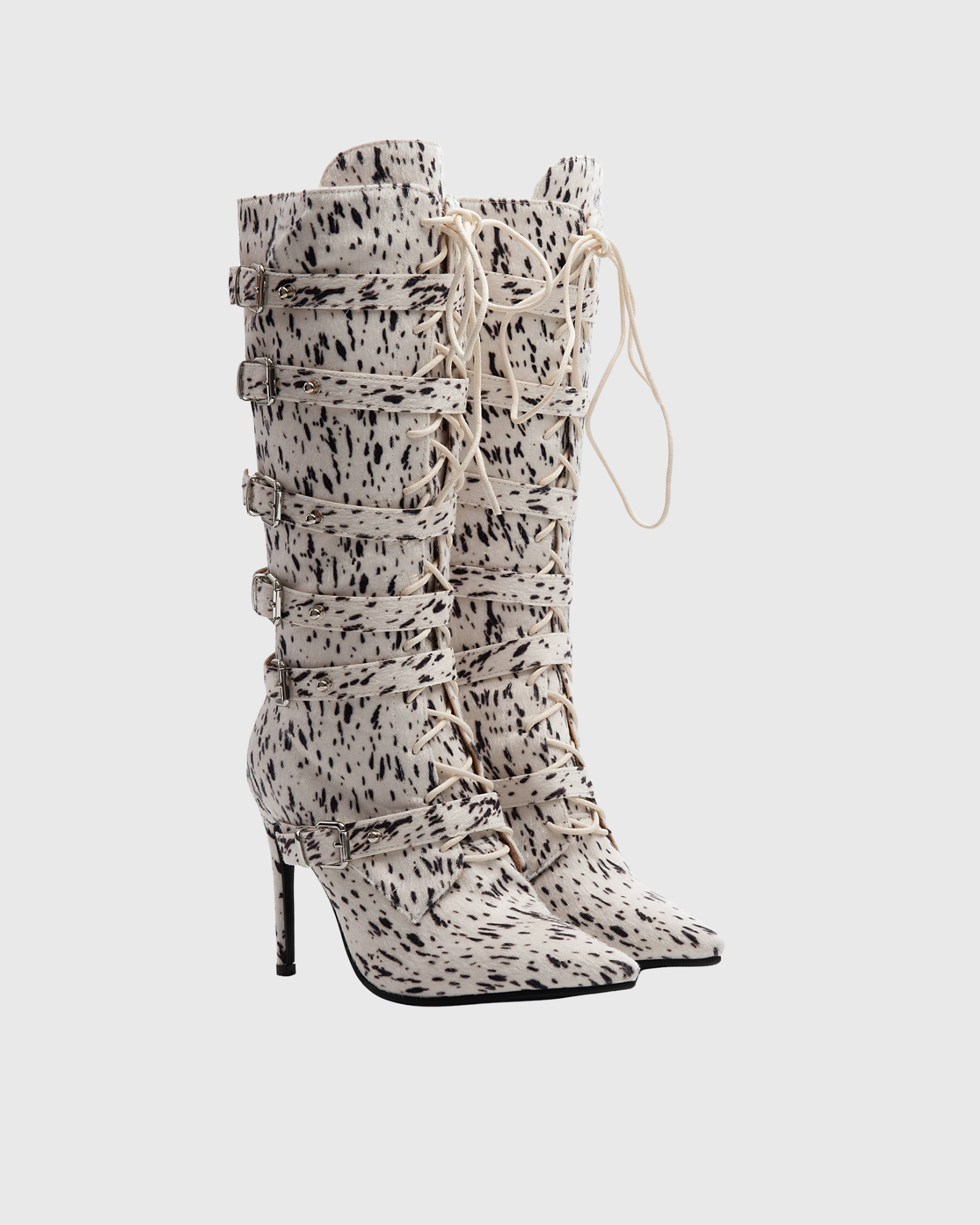 Aarthi Spot Print Lace Up Knee High Boots