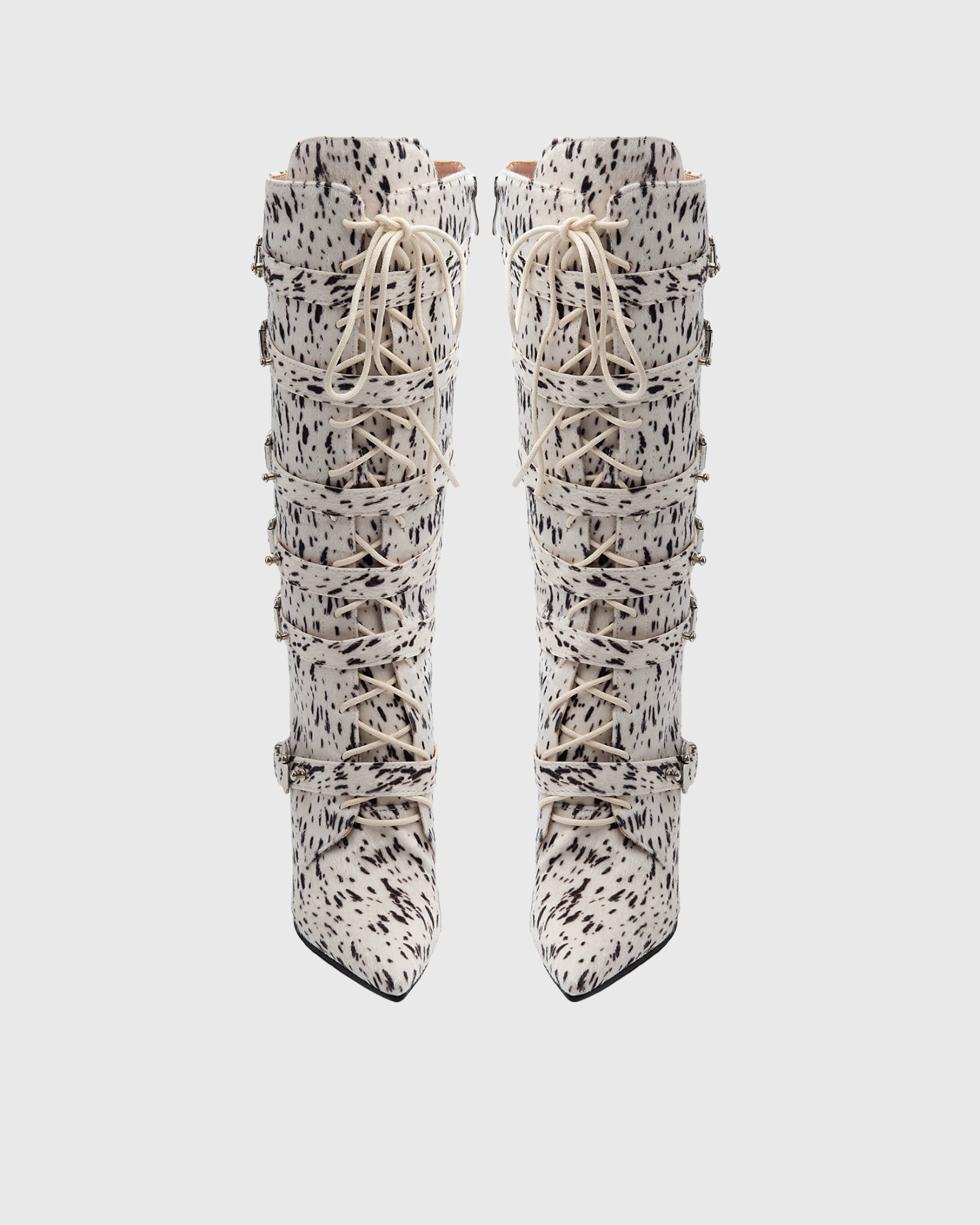 Aarthi Spot Print Lace Up Knee High Boots