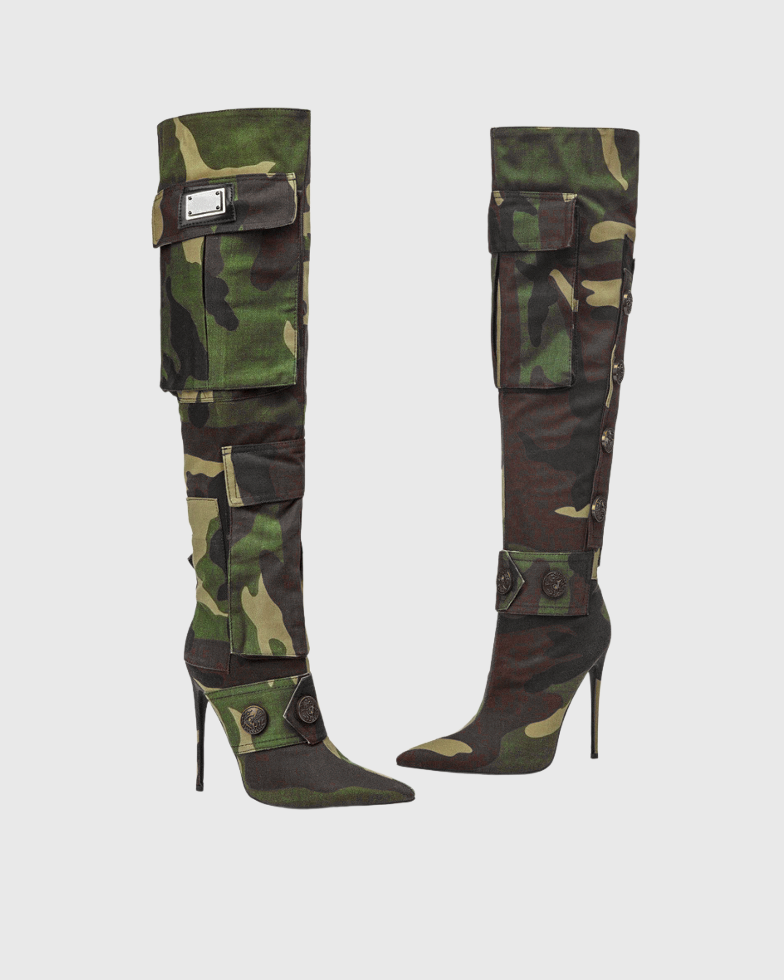 Aarti Studded Camouflage Over The Knee Boots