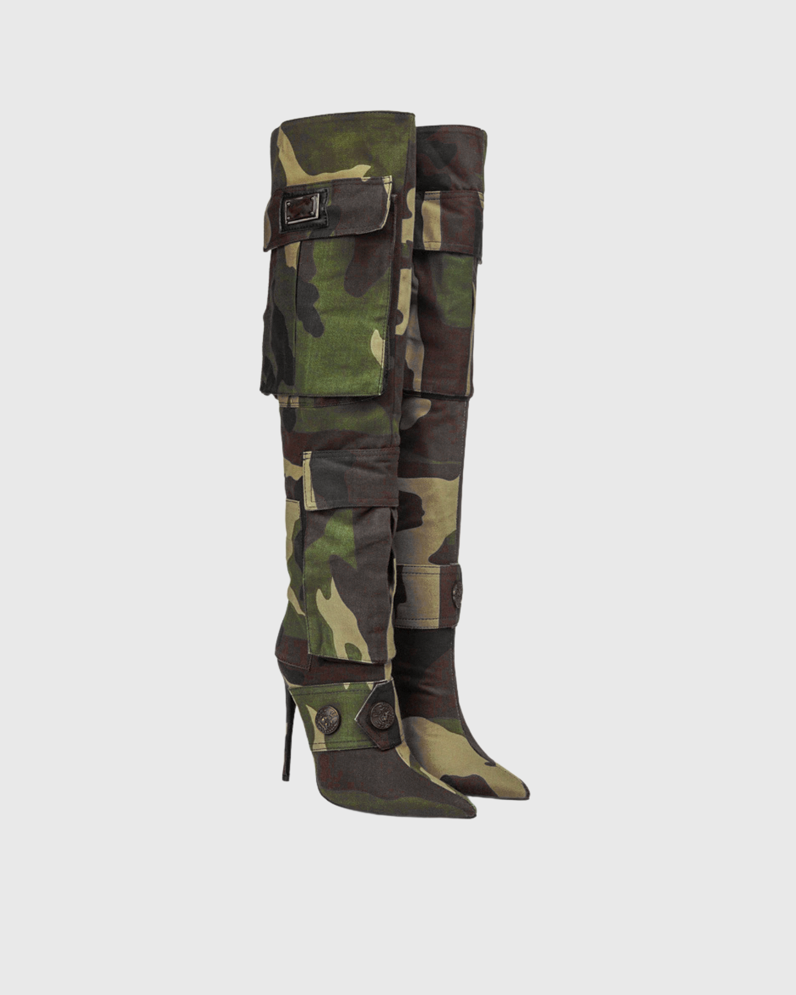 Aarti Studded Camouflage Over The Knee Boots