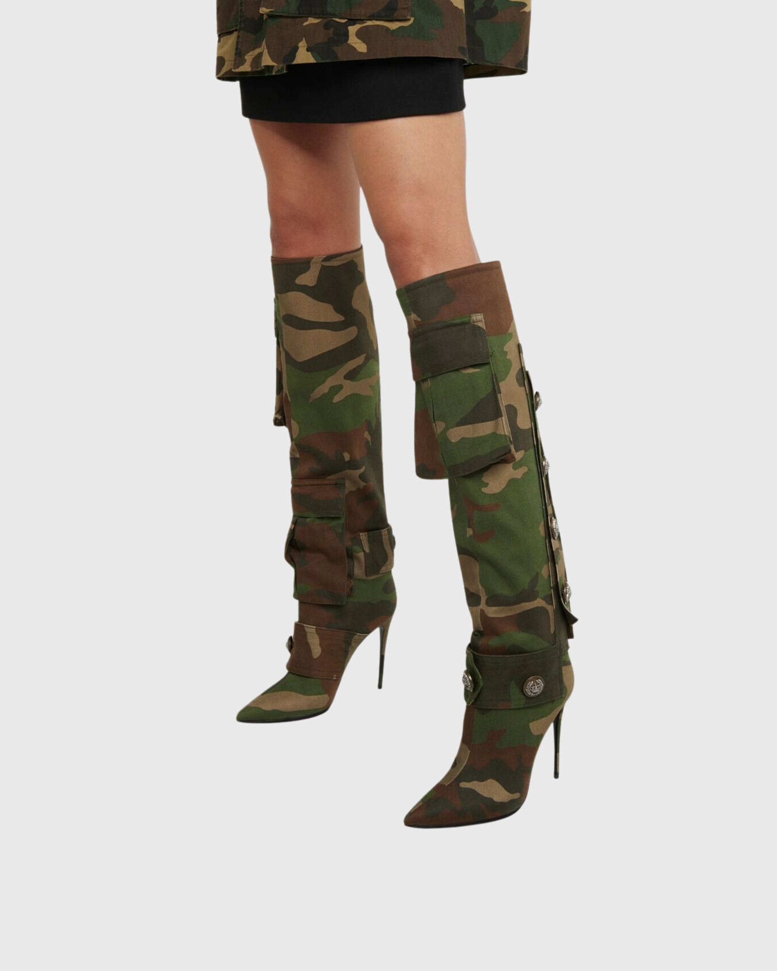 Aarti Studded Camouflage Over The Knee Boots
