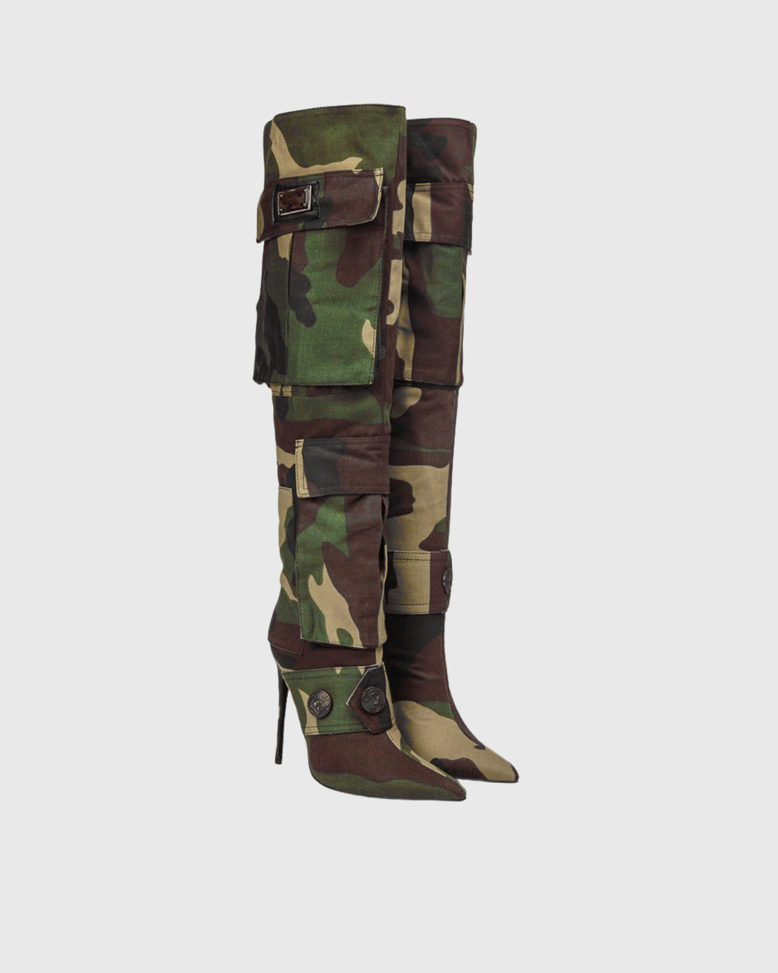 Aarti Studded Camouflage Over The Knee Boots