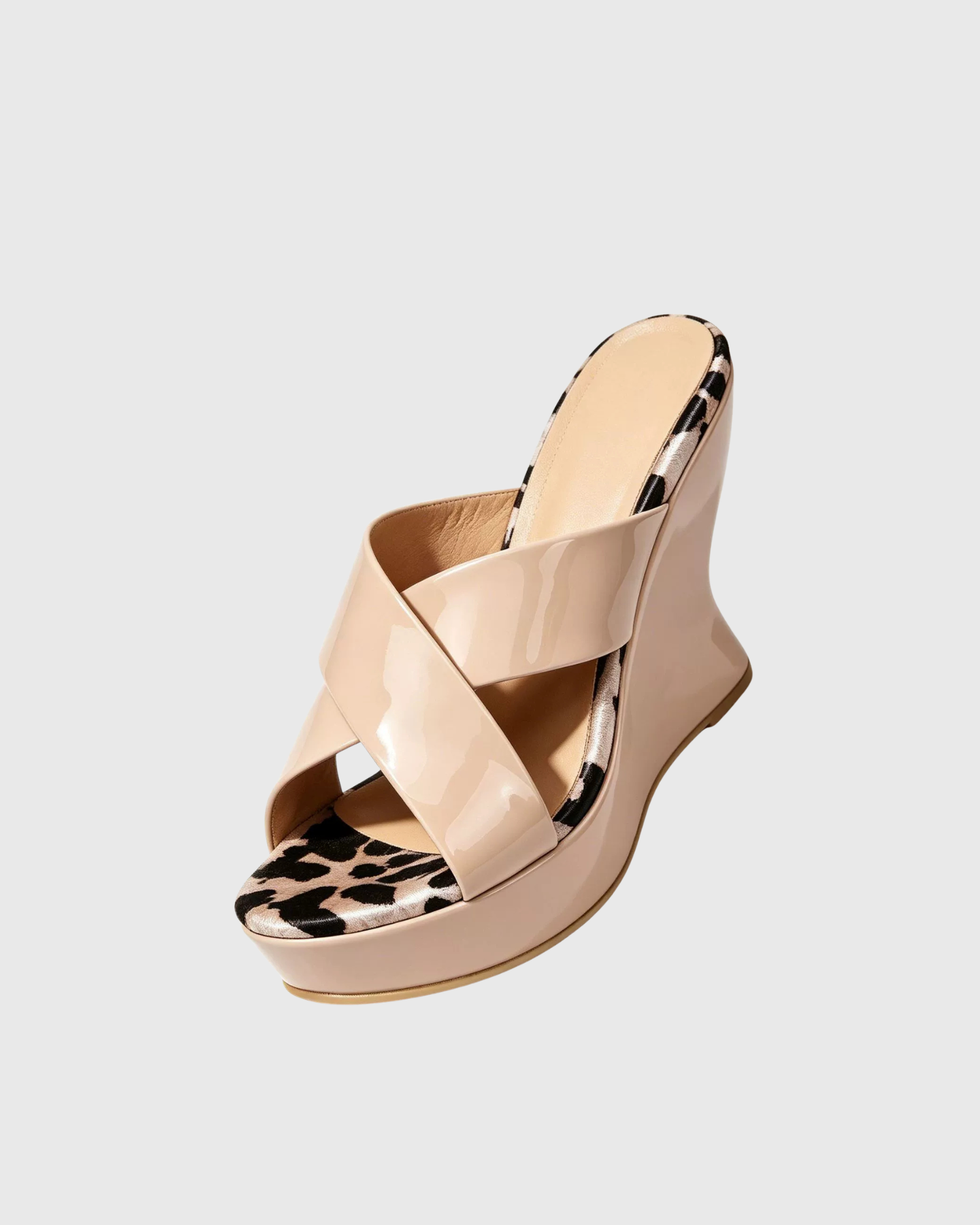 Abbey Cross Strap Wedge Sandals In Nude