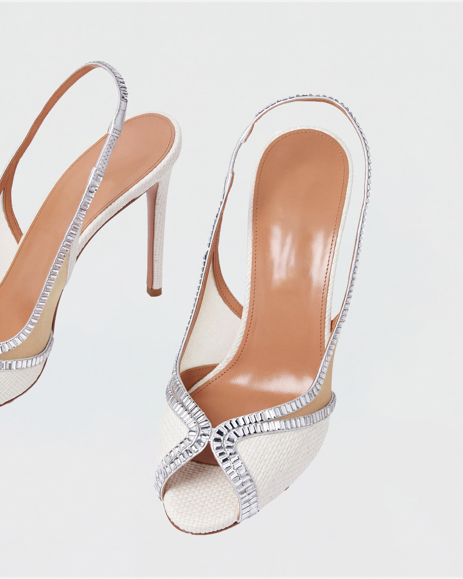 Atlus Rhinestone Slingback Sandals In White