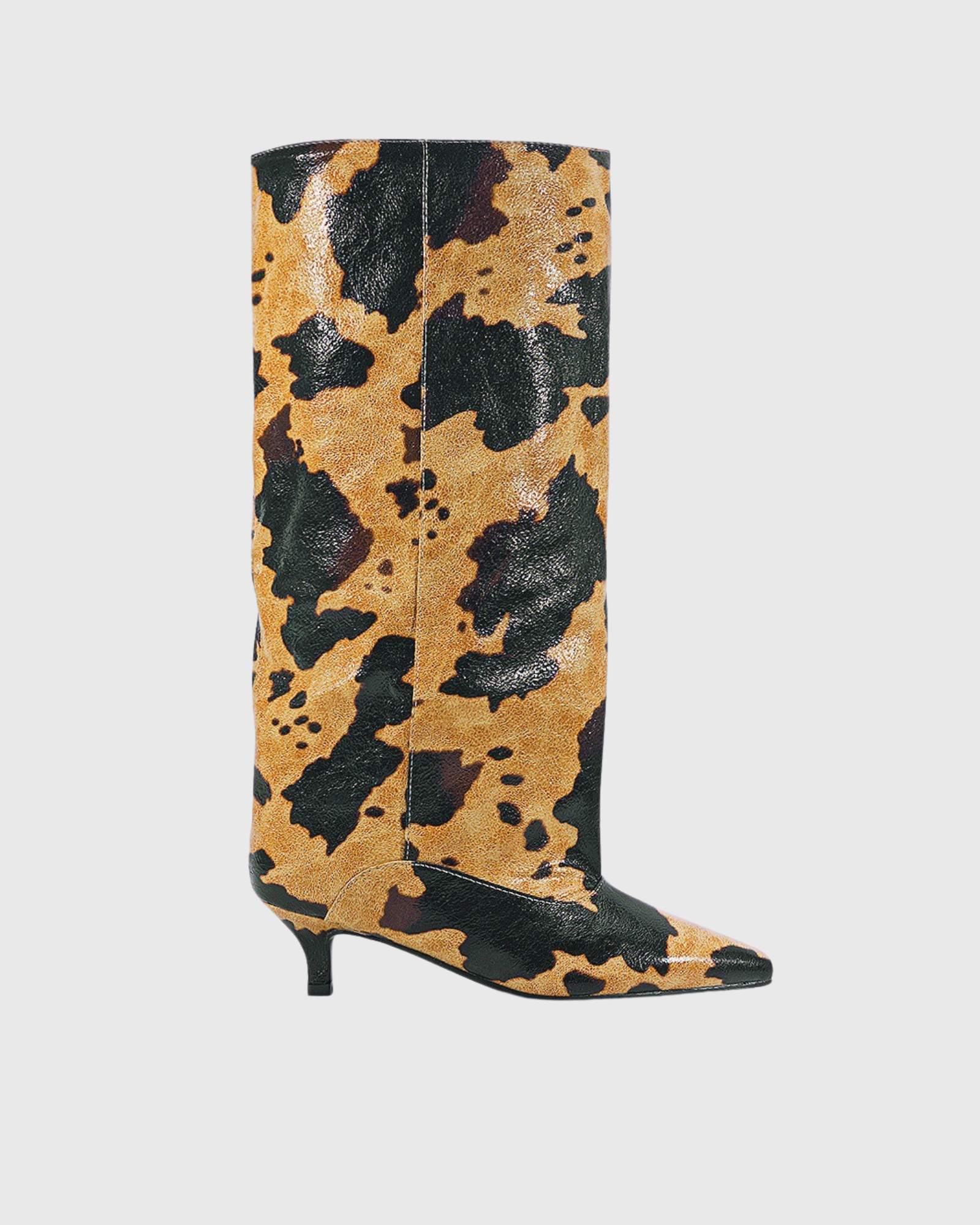Babirye Leopard Print Wide Calf Knee High Boots In Black Yellow