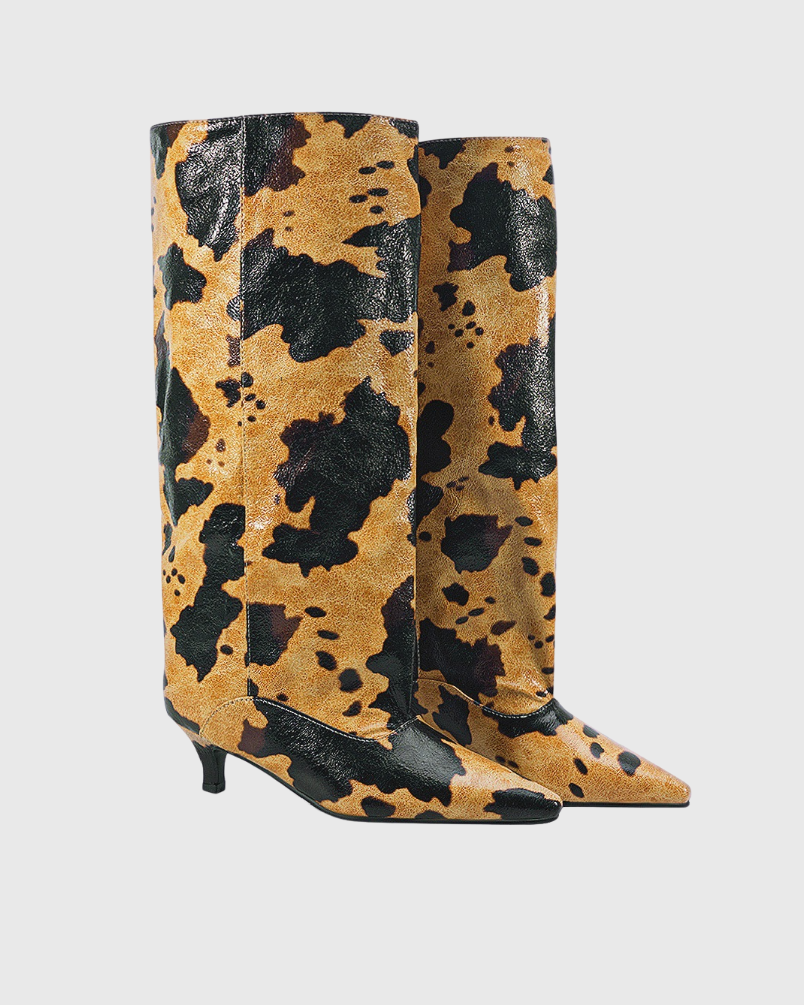 Babirye Leopard Print Wide Calf Knee High Boots In Black Yellow