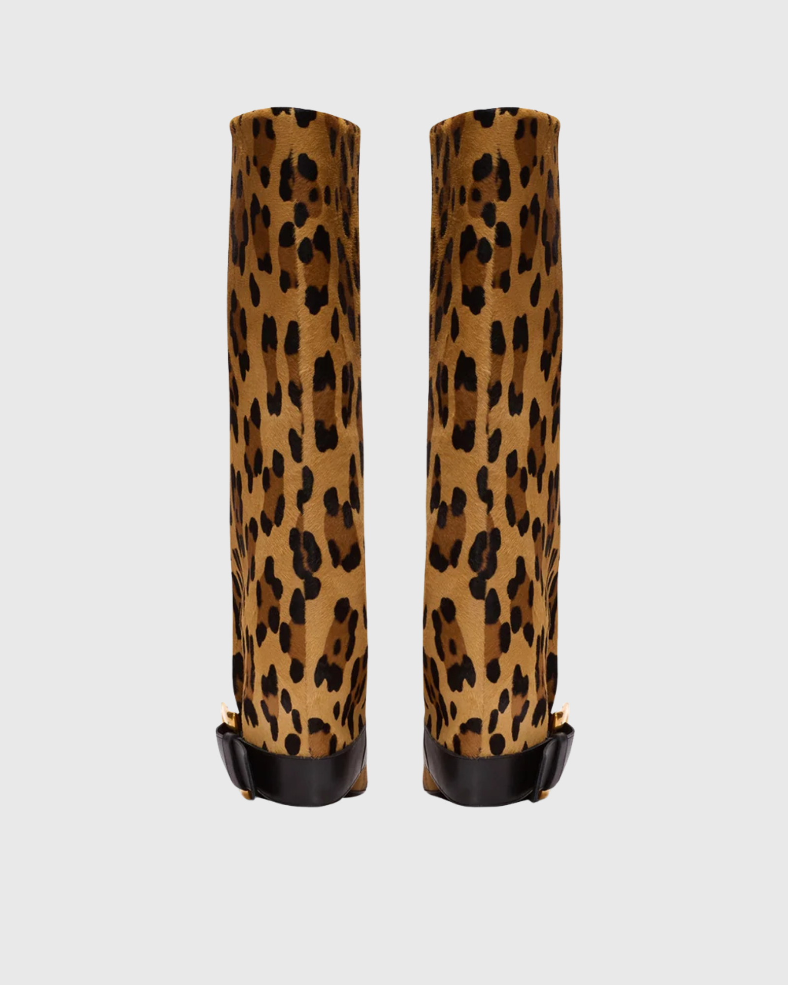 Badriya Leopard Print Buckle Knee High Boots In Black Yellow