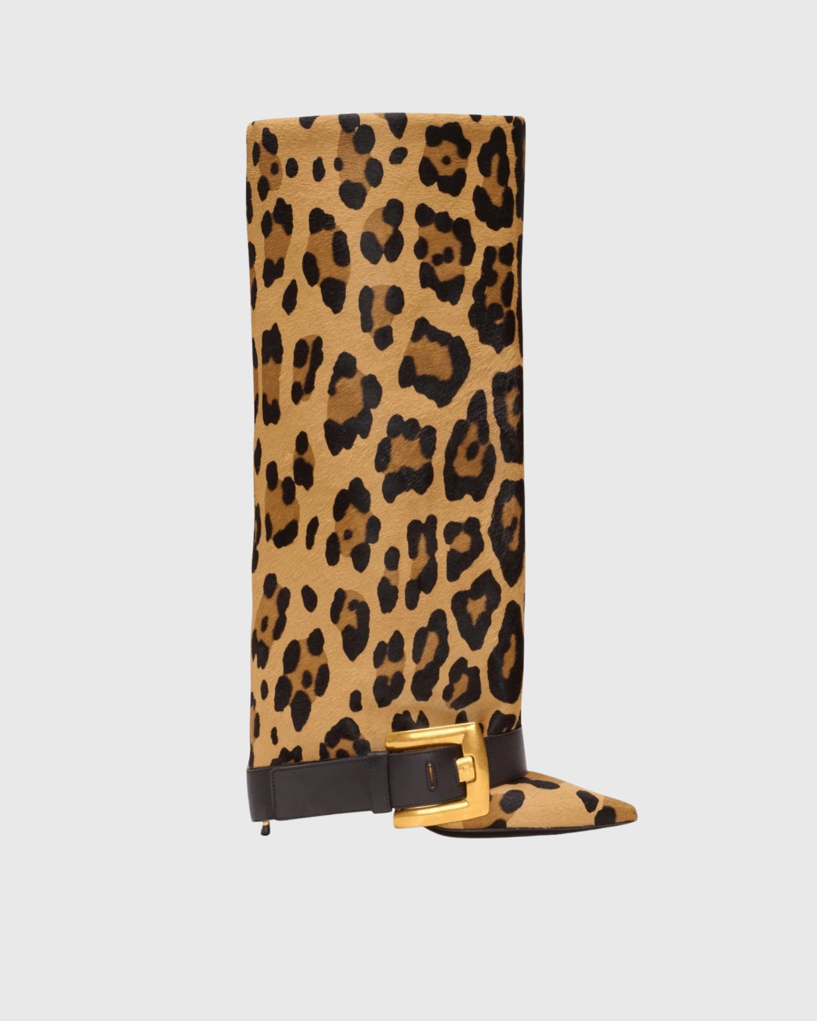 Badriya Leopard Print Buckle Knee High Boots In Black Yellow
