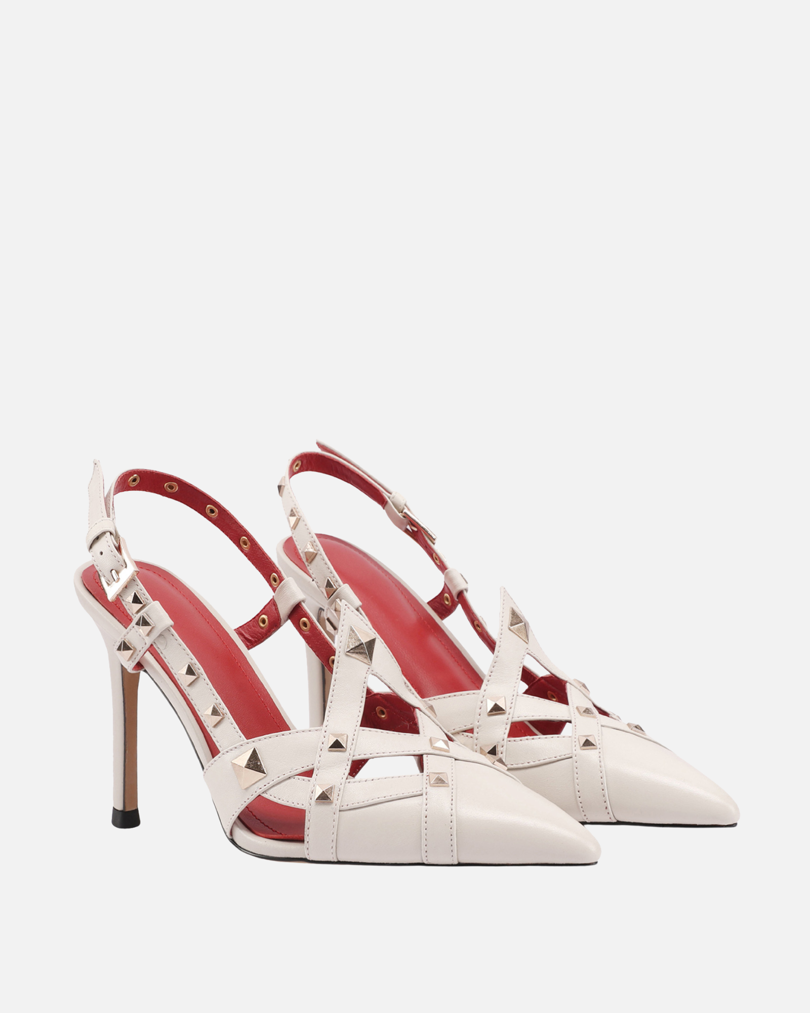 Bodik Studded Cutout Leather Sandals In White