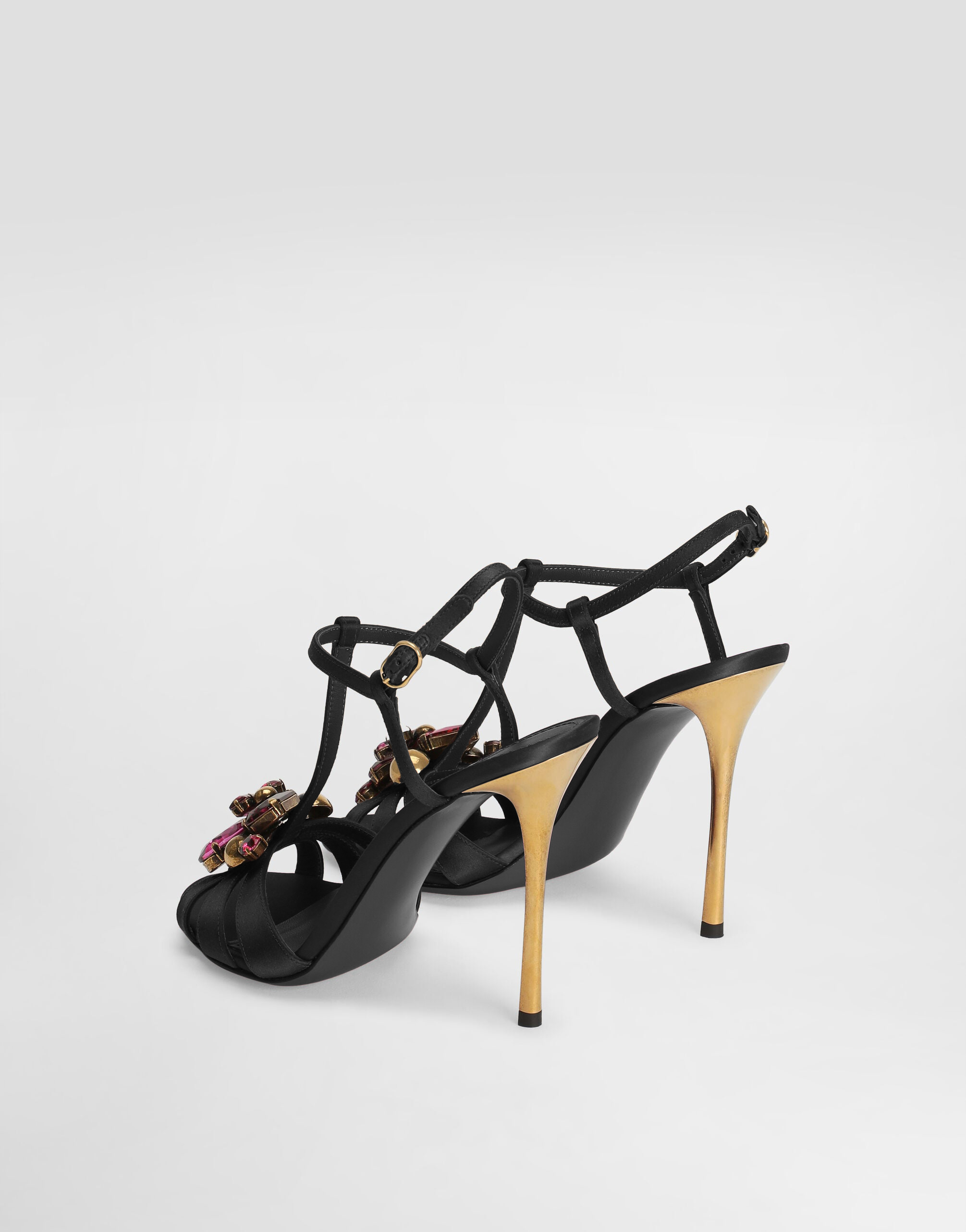 Lesly Jewel Floral T- Strap Sandals In Black