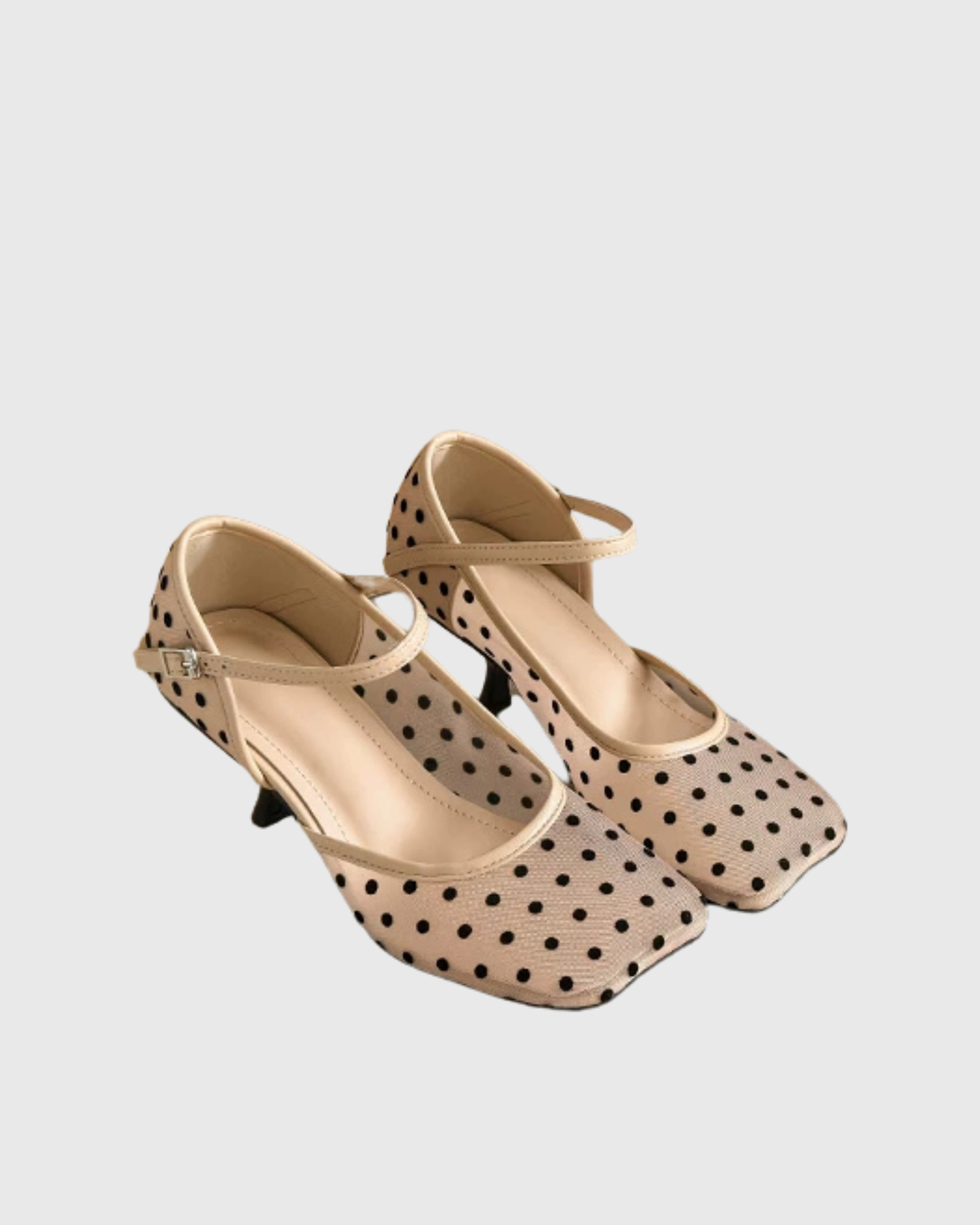 Caderina Polka Dot Mesh Pumps In Apricot