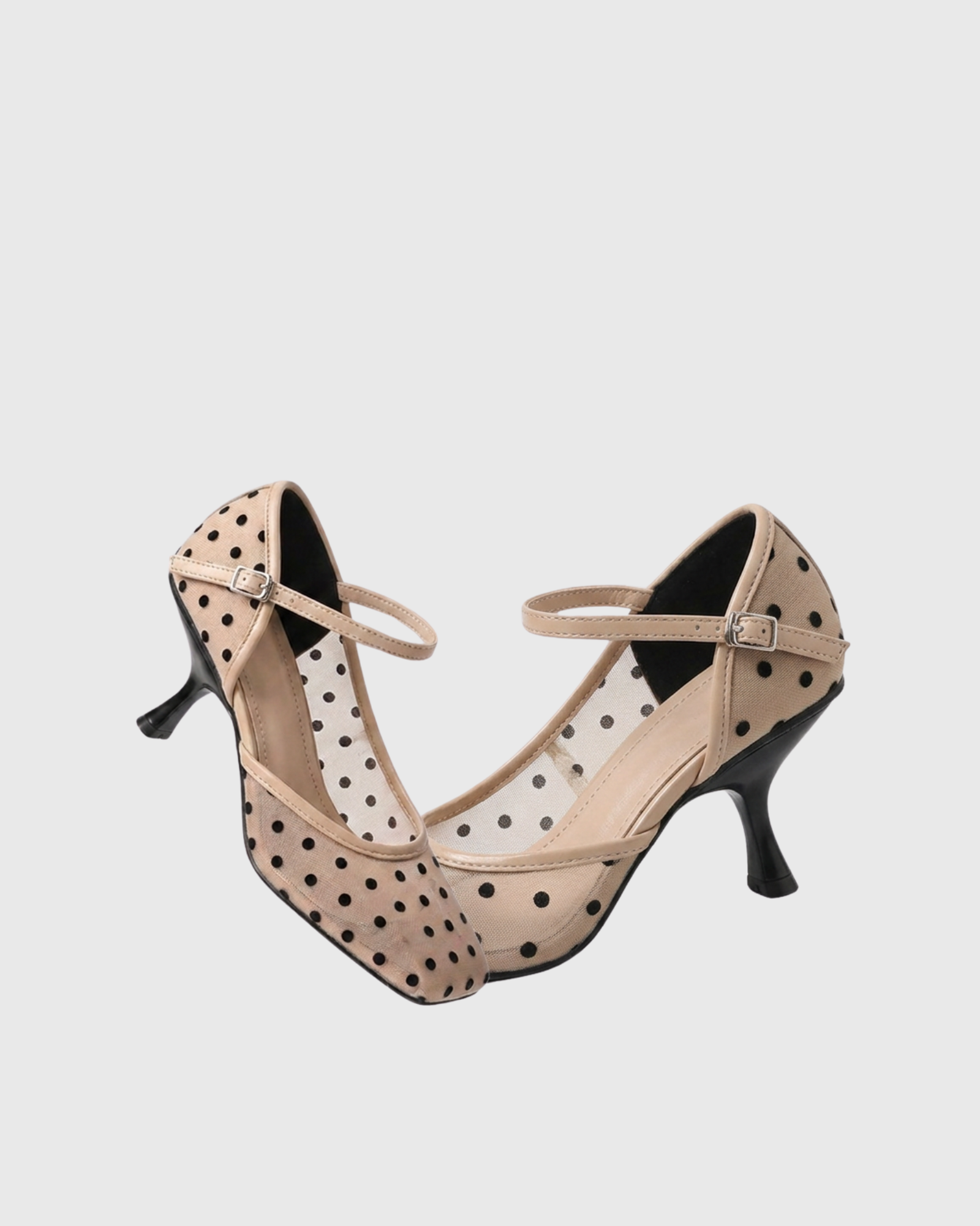Caderina Polka Dot Mesh Pumps In Apricot