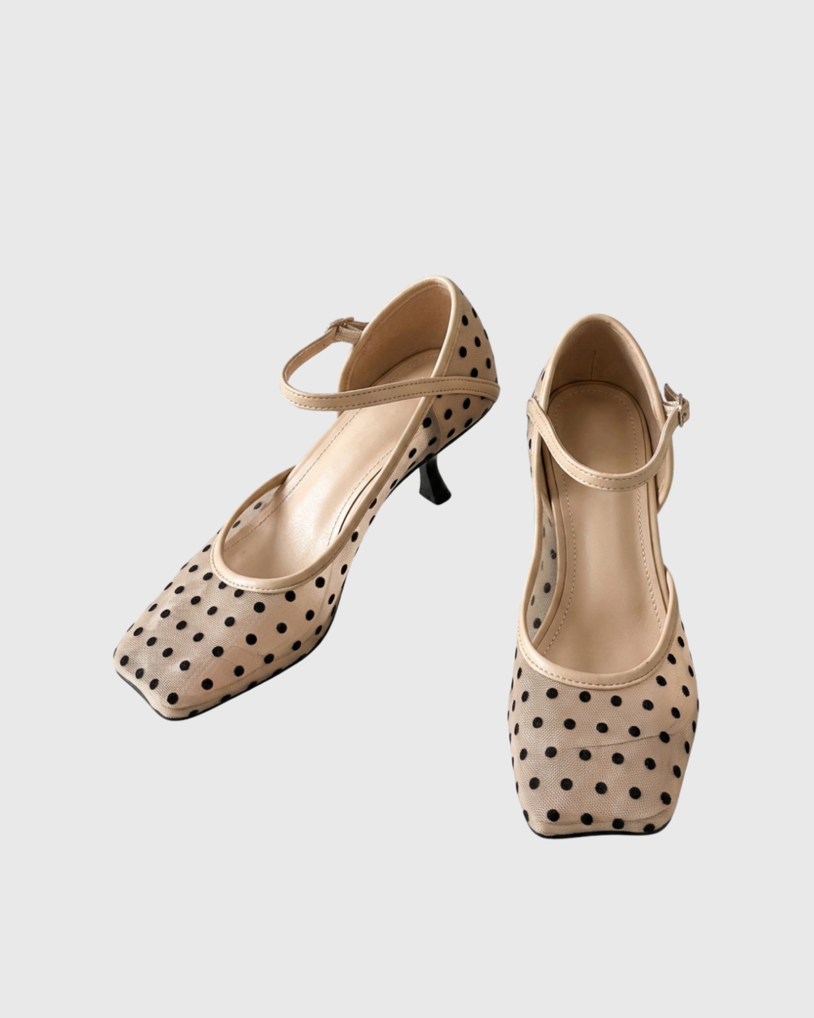 Caderina Polka Dot Mesh Pumps In Apricot
