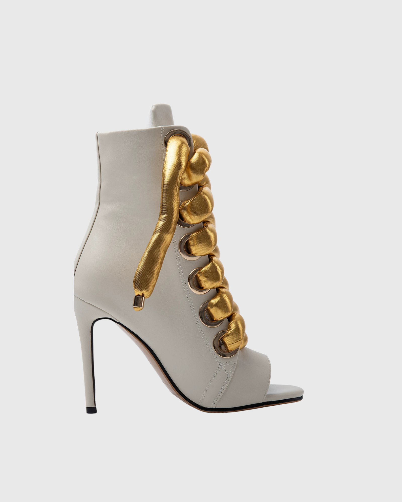 Caecilia Gold Lace Up Peep Toe Ankle Boots