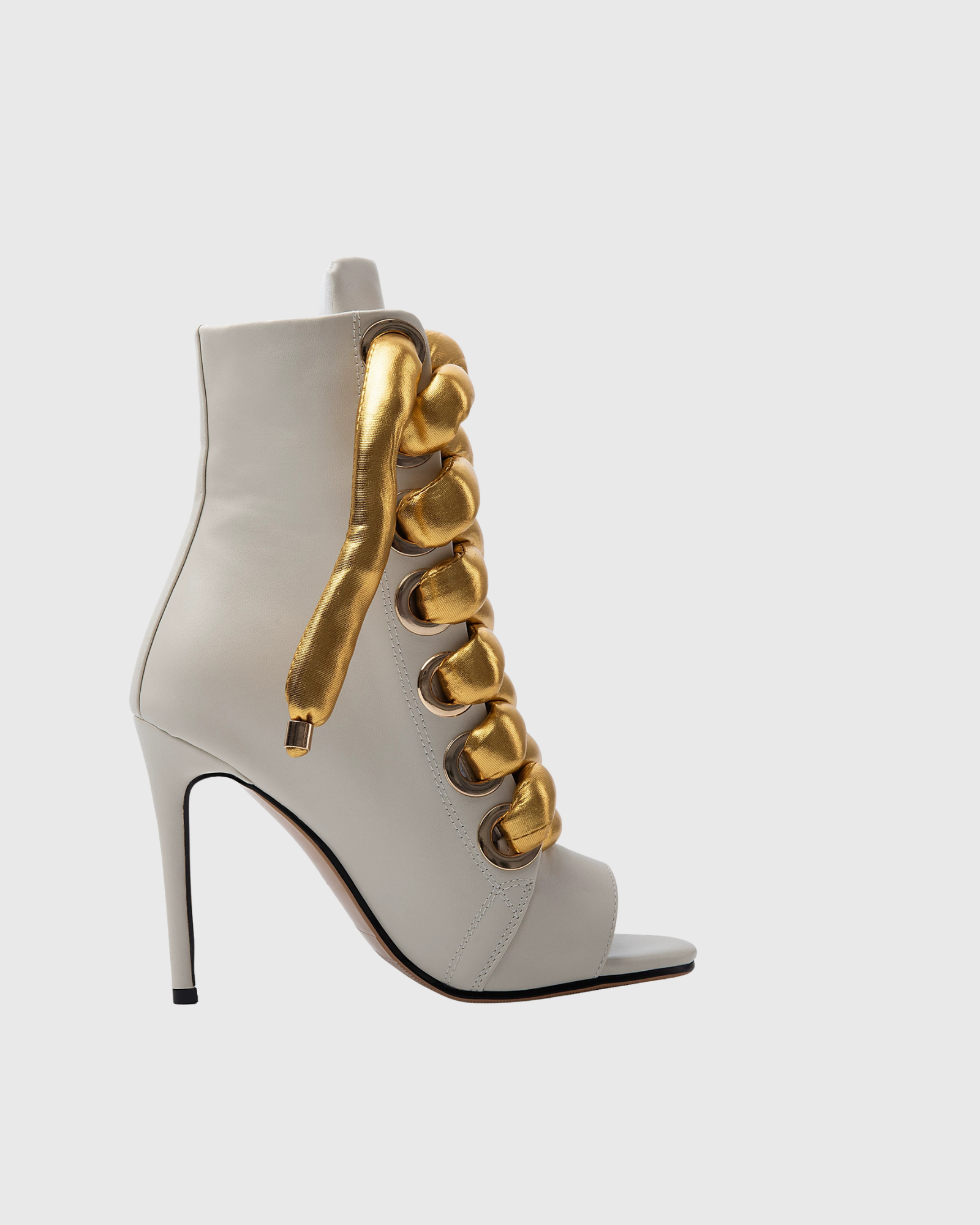 Caecilia Gold Lace Up Peep Toe Ankle Boots