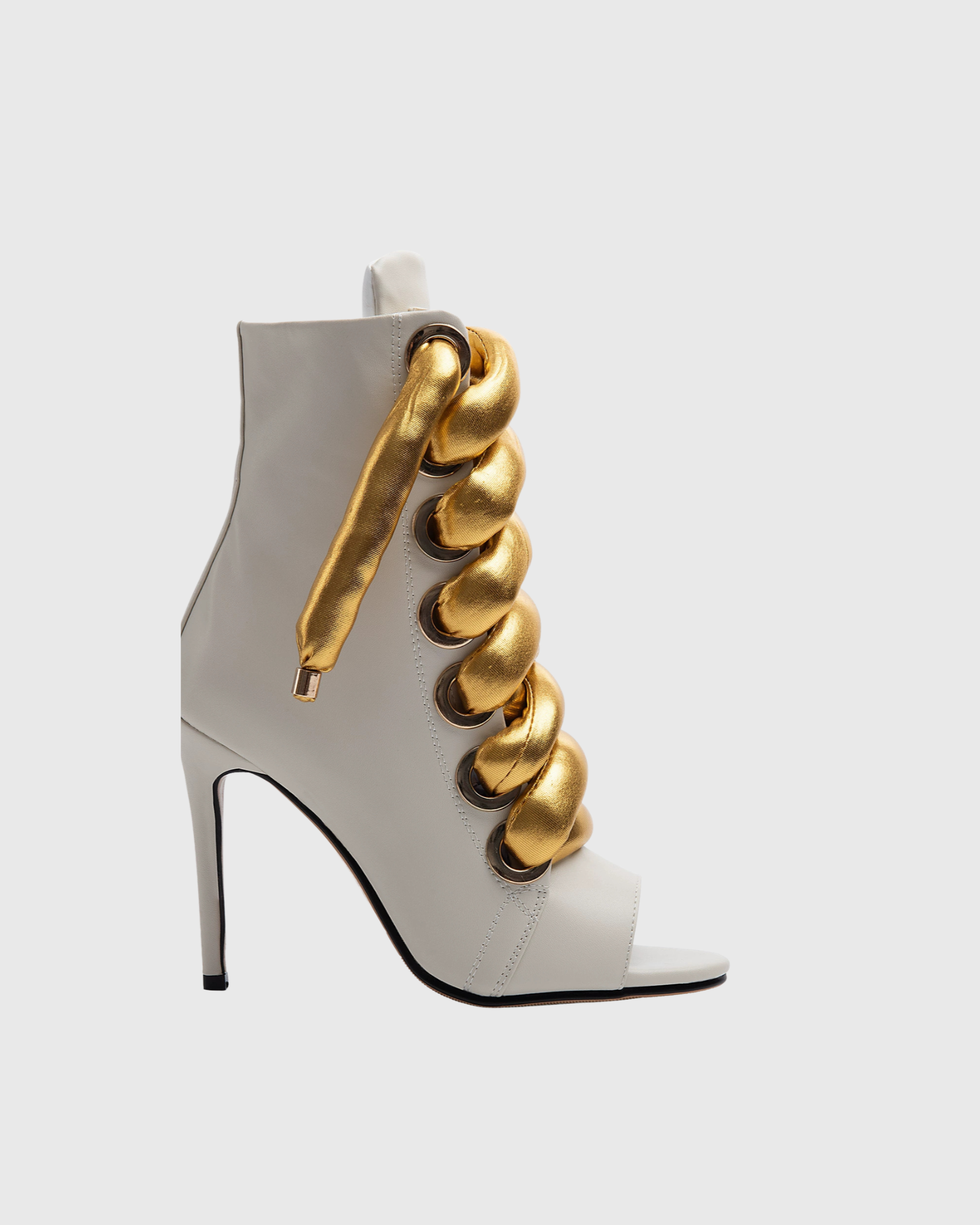 Caecilia Gold Lace Up Peep Toe Ankle Boots
