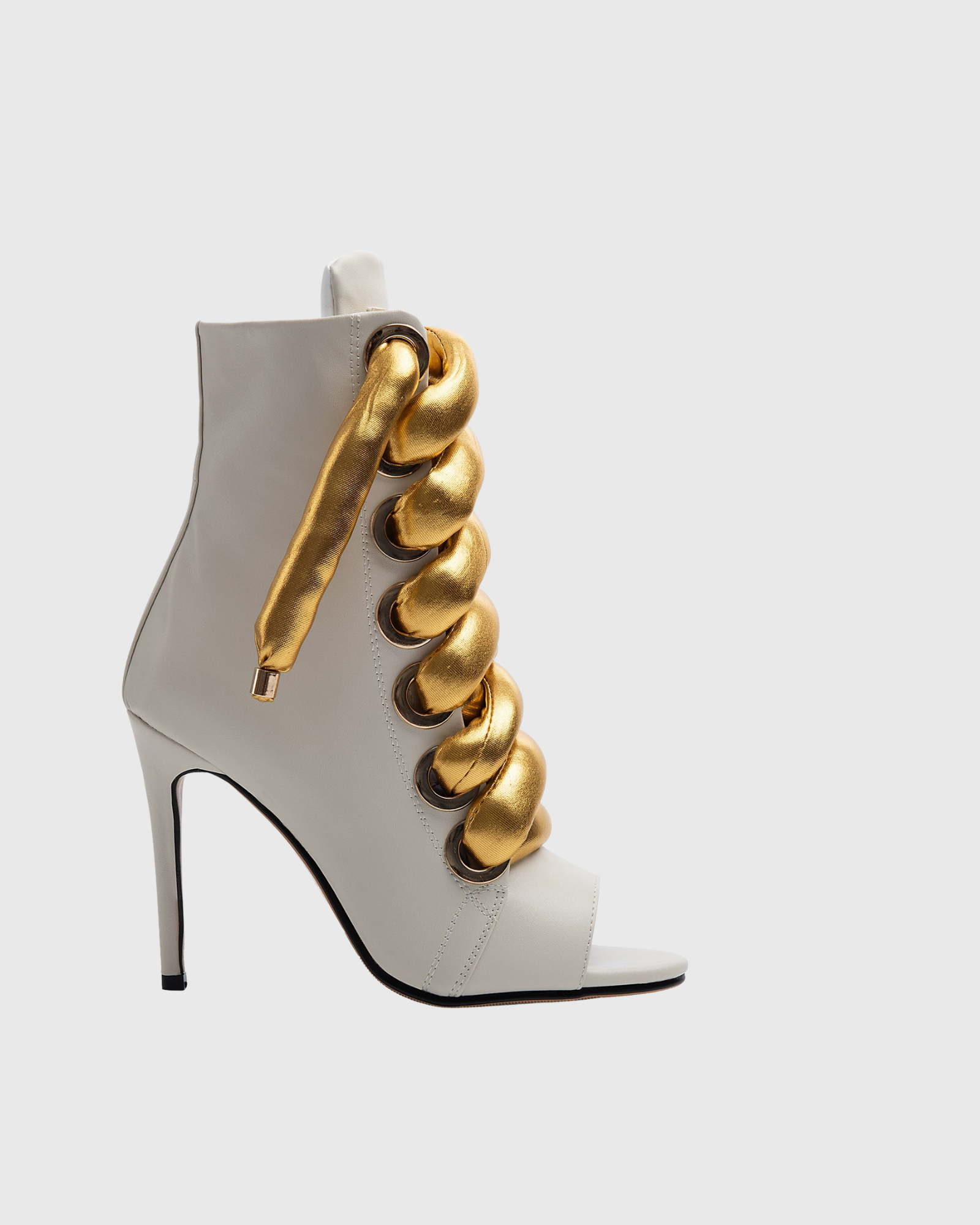Caecilia Gold Lace Up Peep Toe Ankle Boots