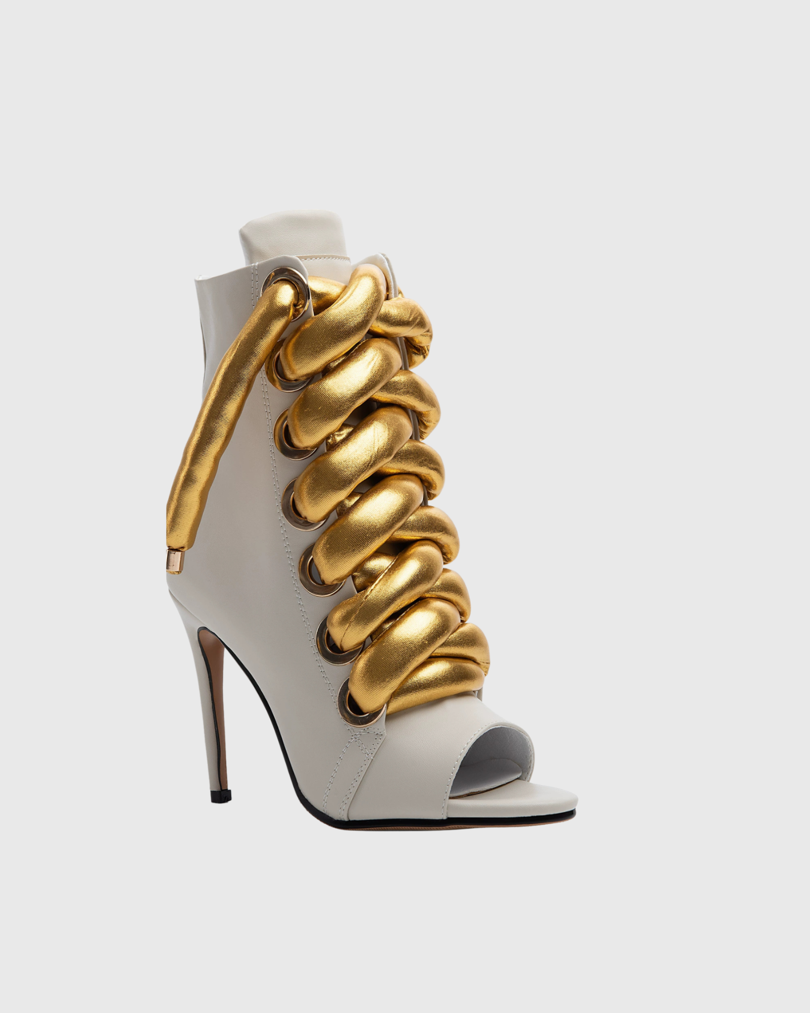 Caecilia Gold Lace Up Peep Toe Ankle Boots