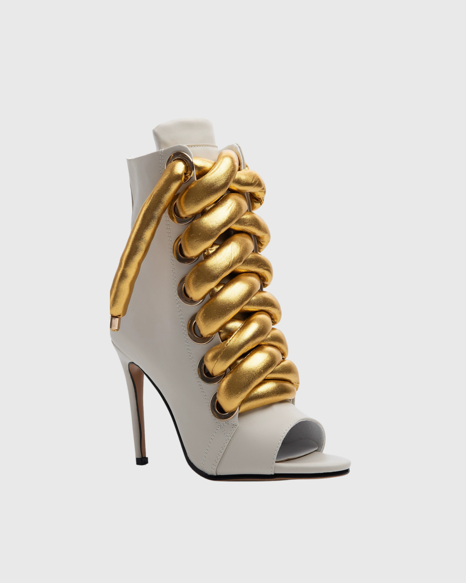 Caecilia Gold Lace Up Peep Toe Ankle Boots