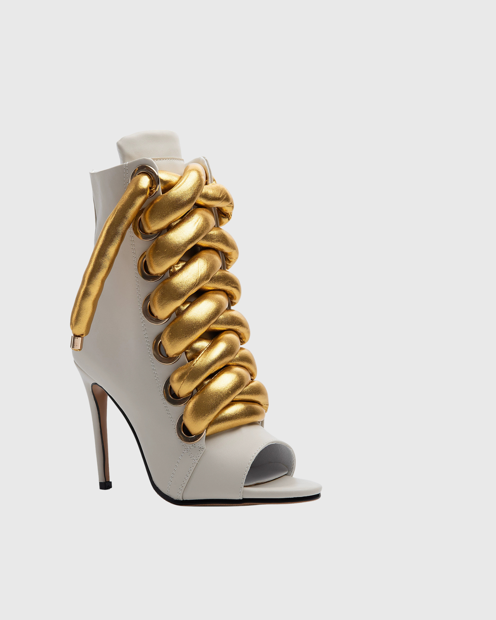 Caecilia Gold Lace Up Peep Toe Ankle Boots