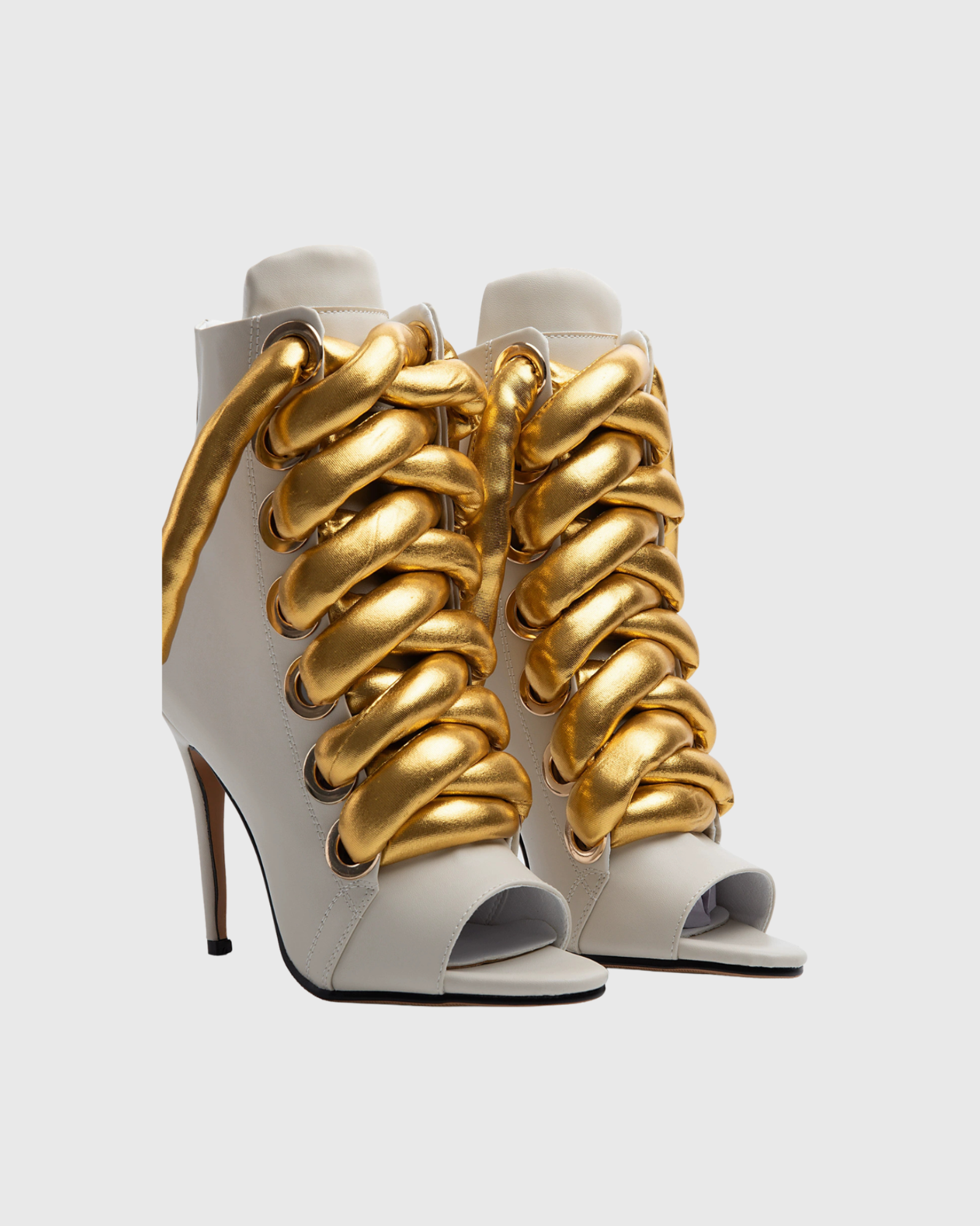 Caecilia Gold Lace Up Peep Toe Ankle Boots