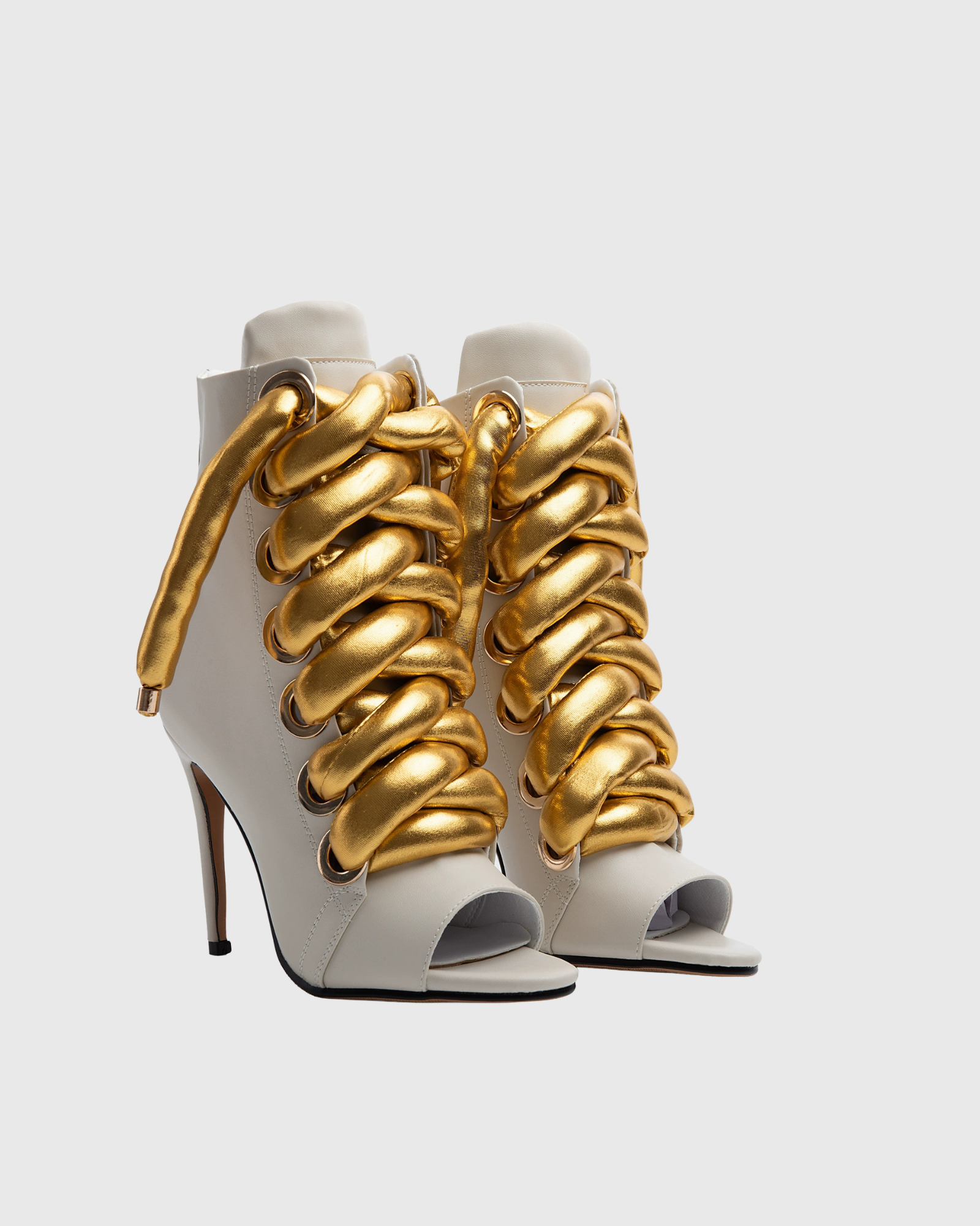 Caecilia Gold Lace Up Peep Toe Ankle Boots