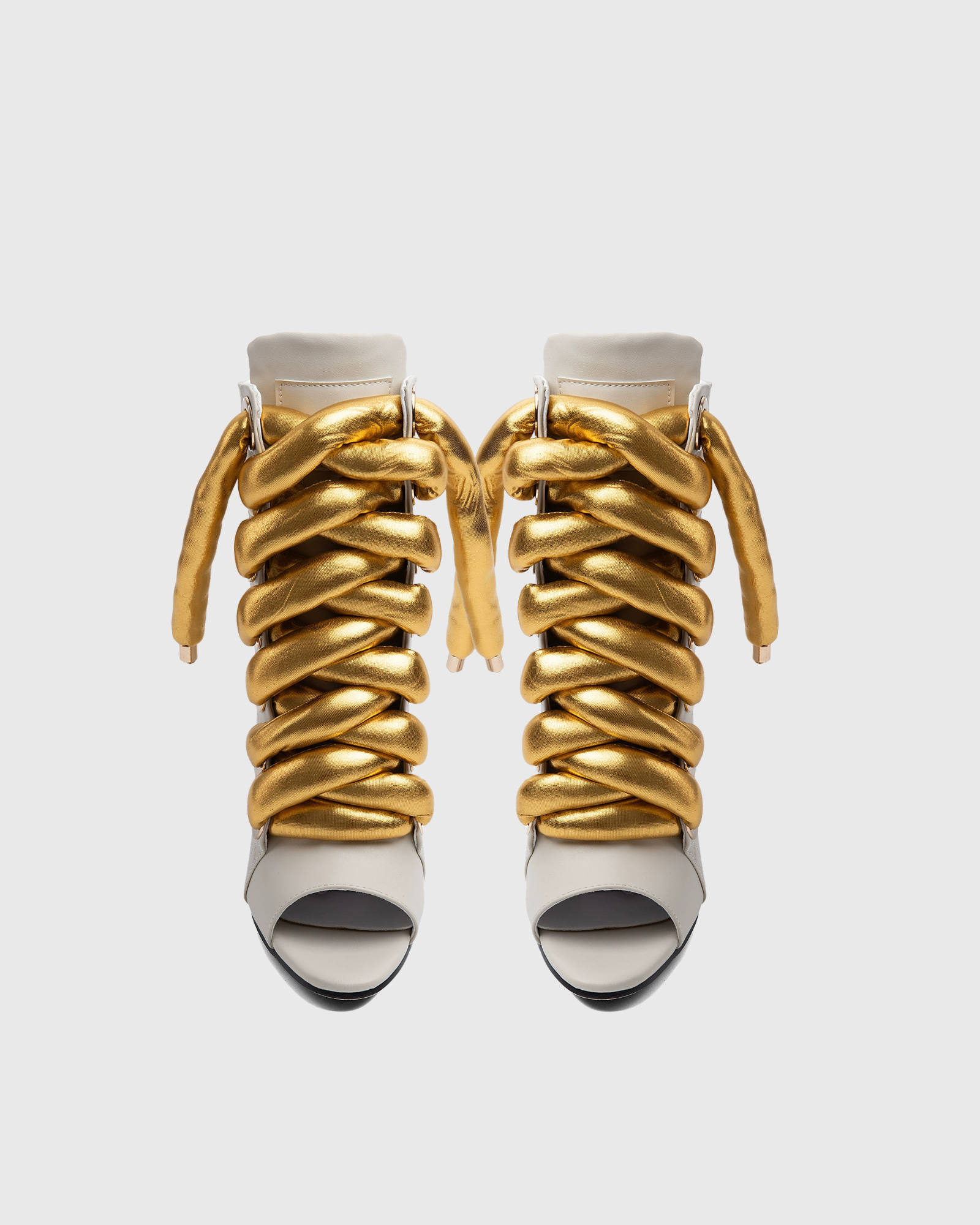 Caecilia Gold Lace Up Peep Toe Ankle Boots