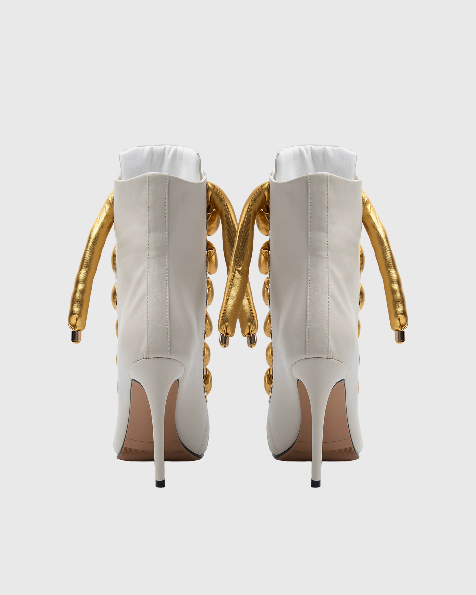 Caecilia Gold Lace Up Peep Toe Ankle Boots