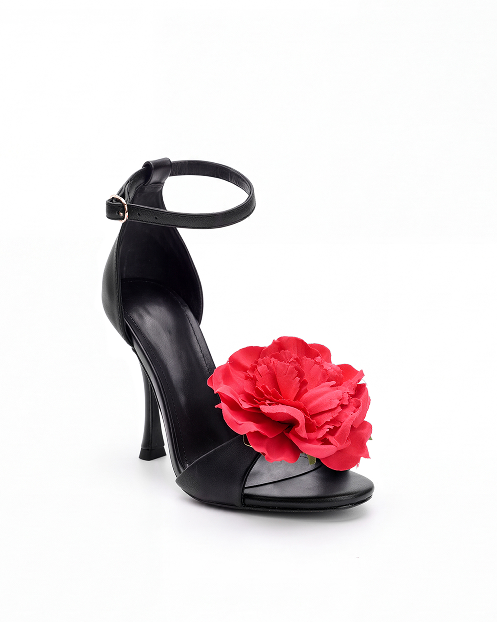 Mai Red Flower Strap Sandals In Black
