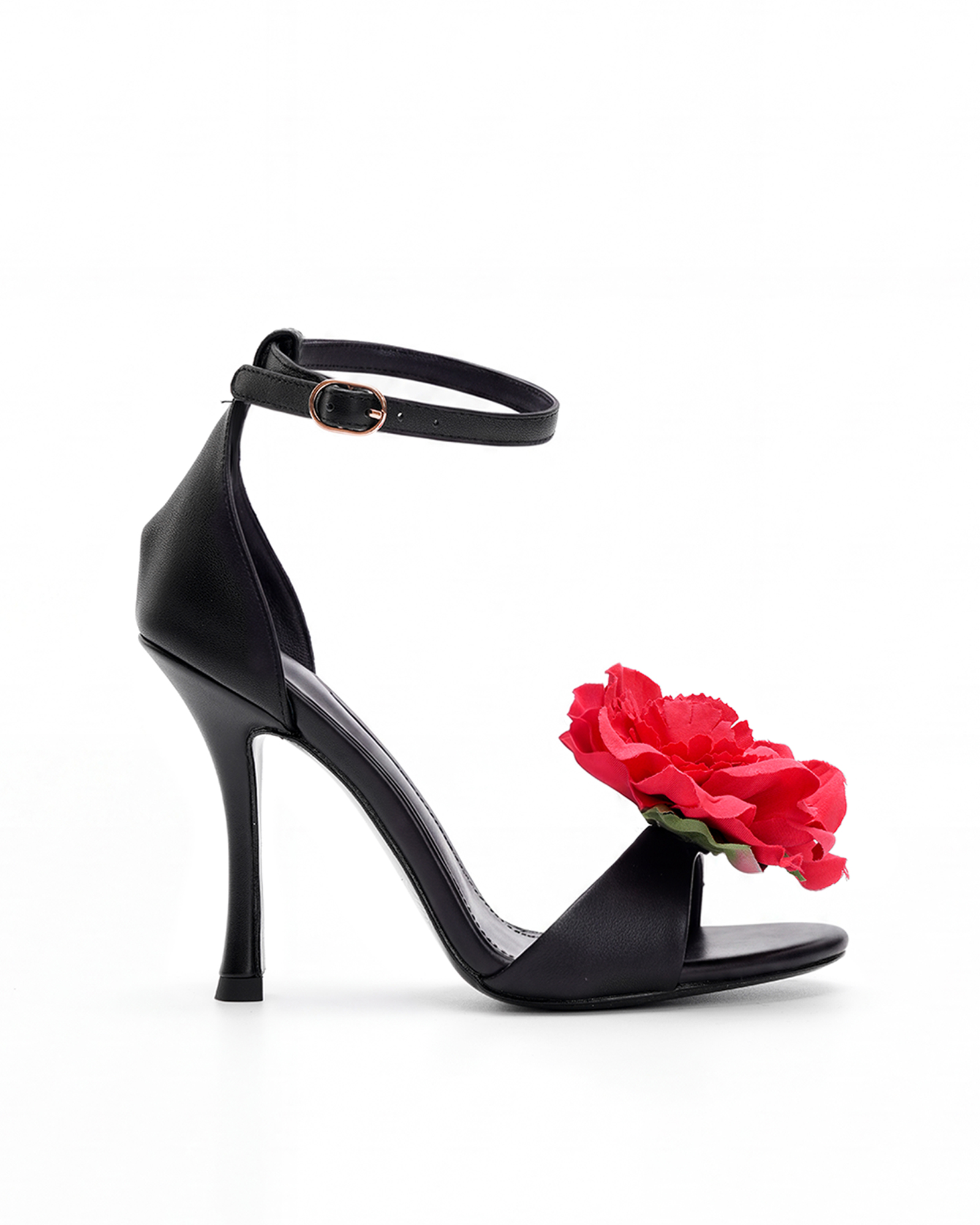 Mai Red Flower Strap Sandals In Black