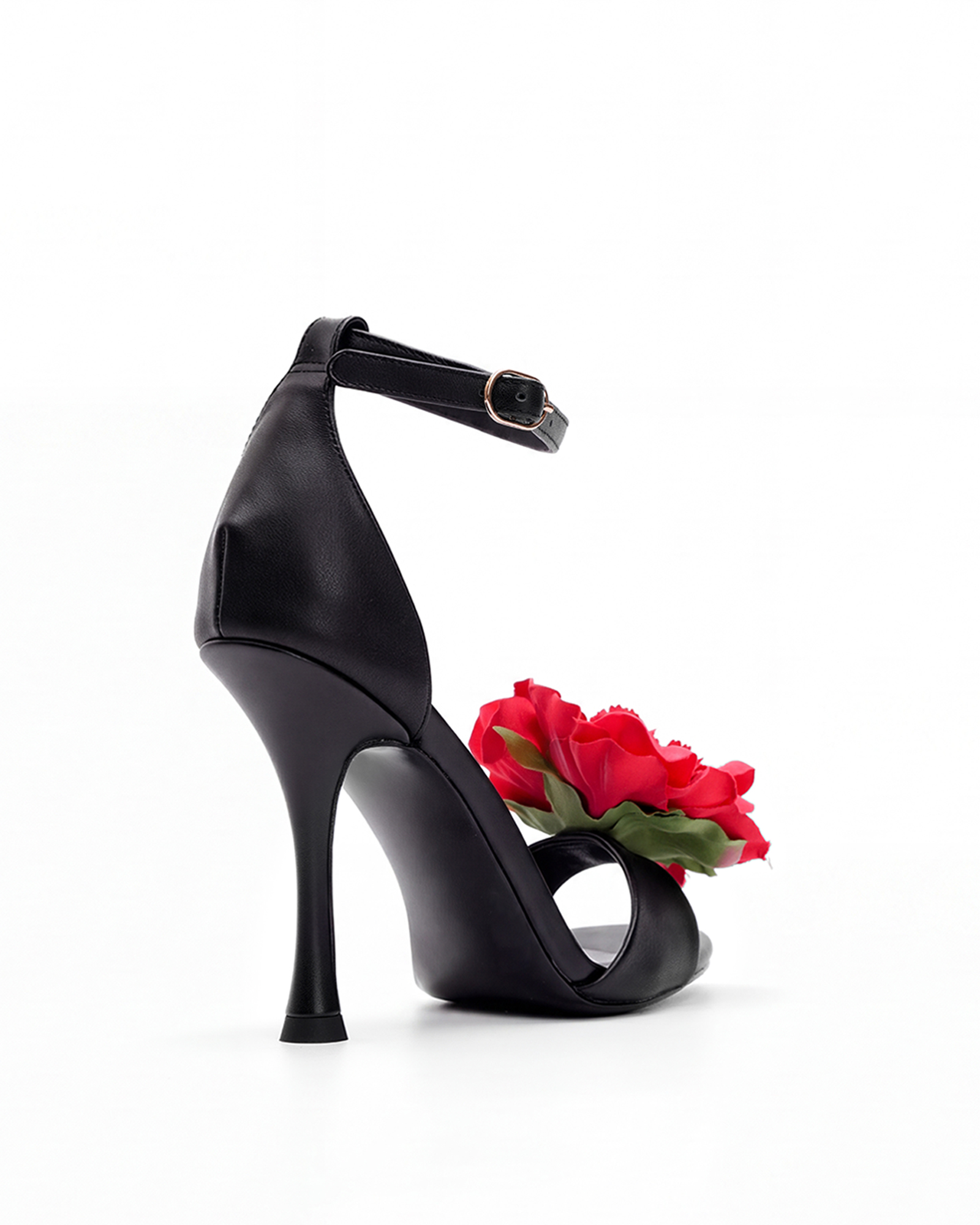 Mai Red Flower Strap Sandals In Black
