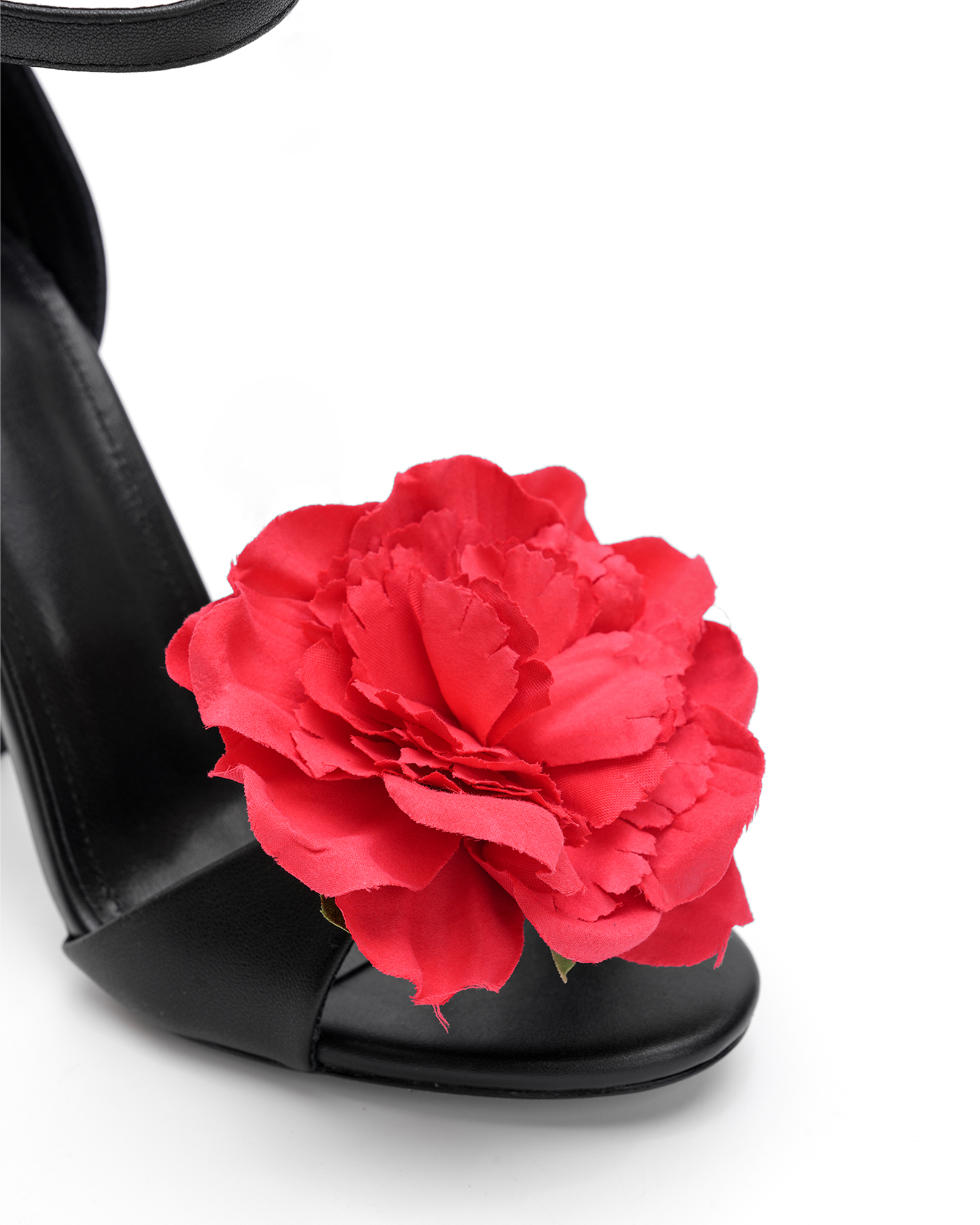 Mai Red Flower Strap Sandals In Black
